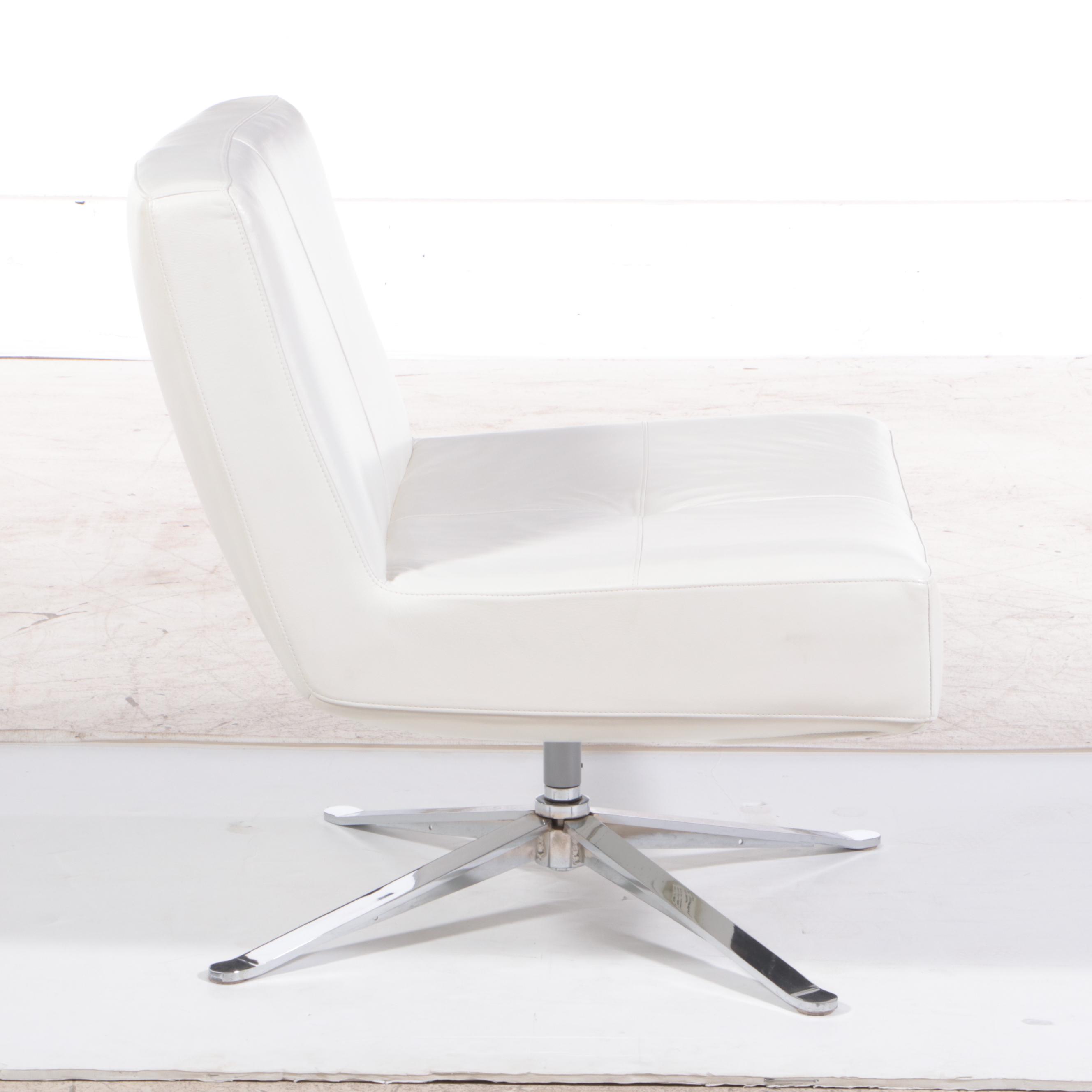 American Leather "Hugo" Modernist Style Chrome and Leather Swivel Lounge Chair