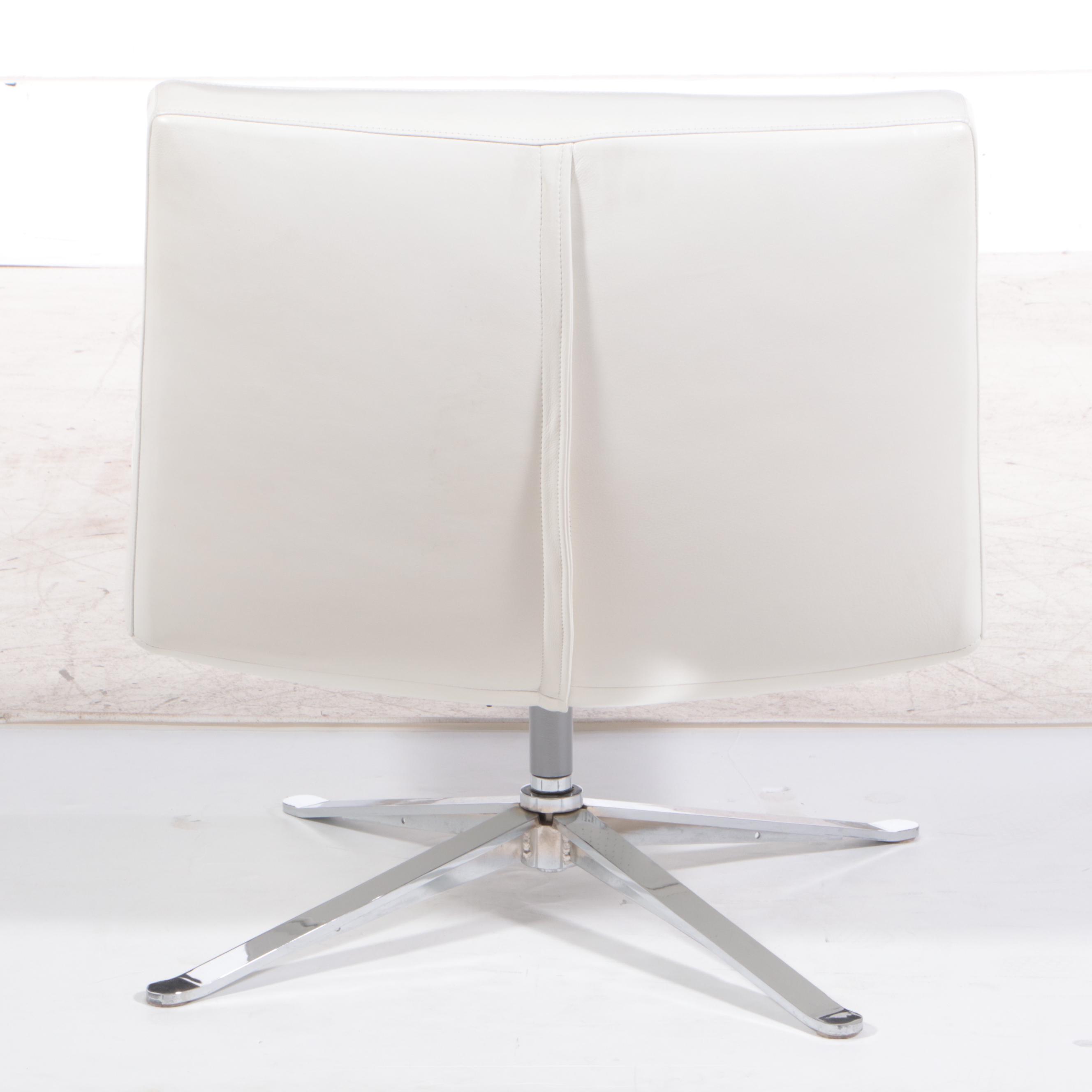 American Leather "Hugo" Modernist Style Chrome and Leather Swivel Lounge Chair