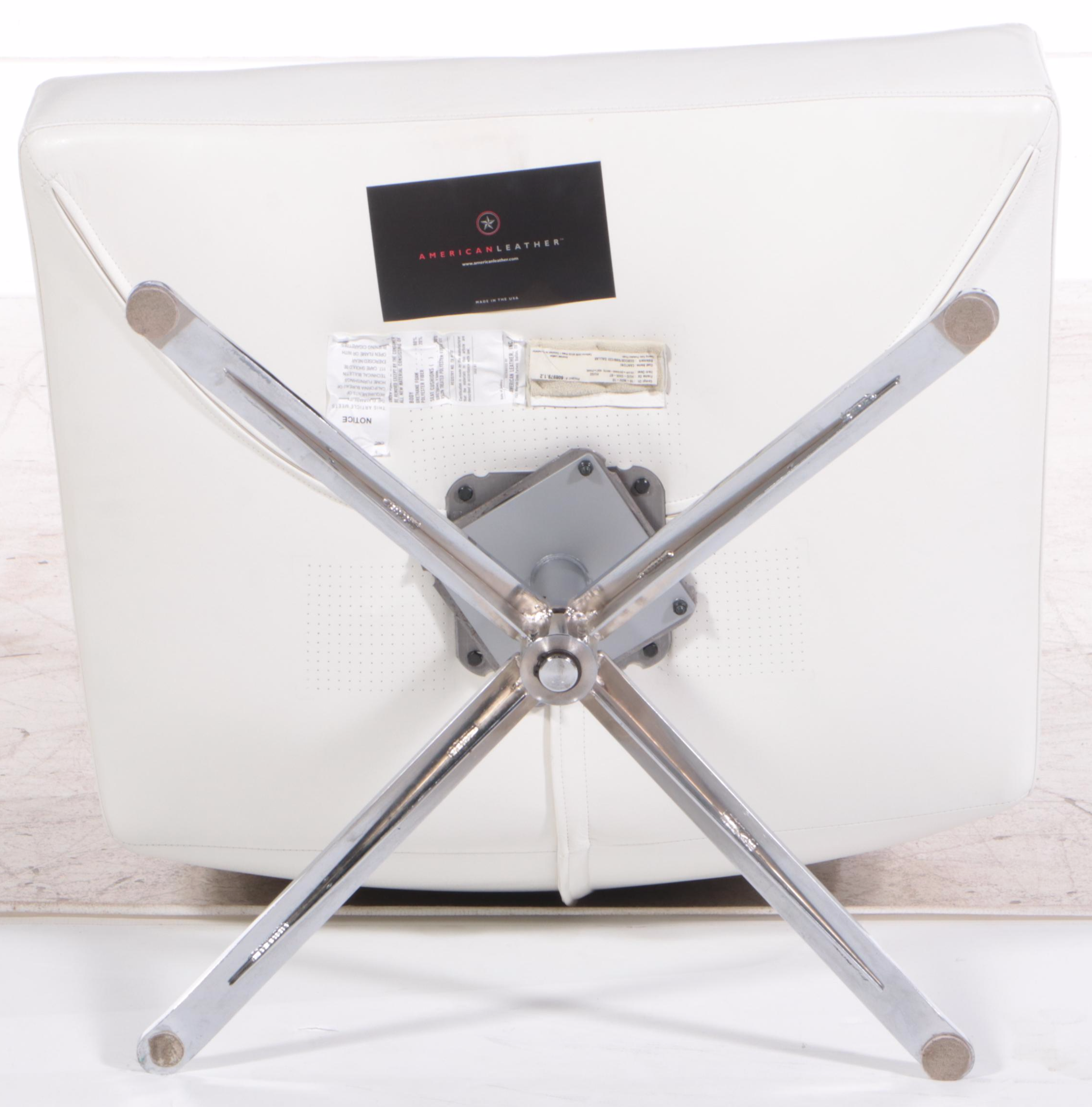 American Leather "Hugo" Modernist Style Chrome and Leather Swivel Lounge Chair