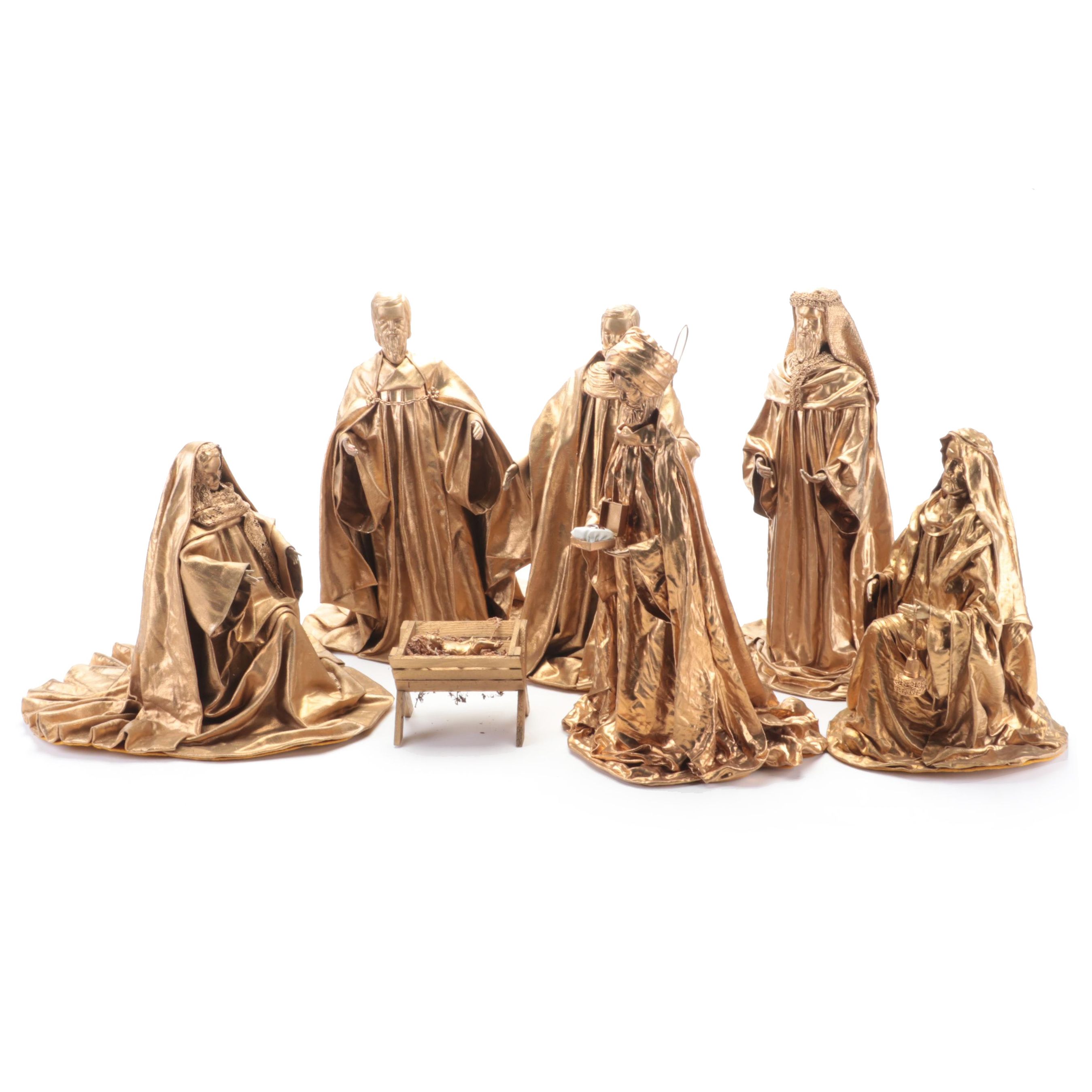 Gilt Decorated Papier-mâché Nativity Set