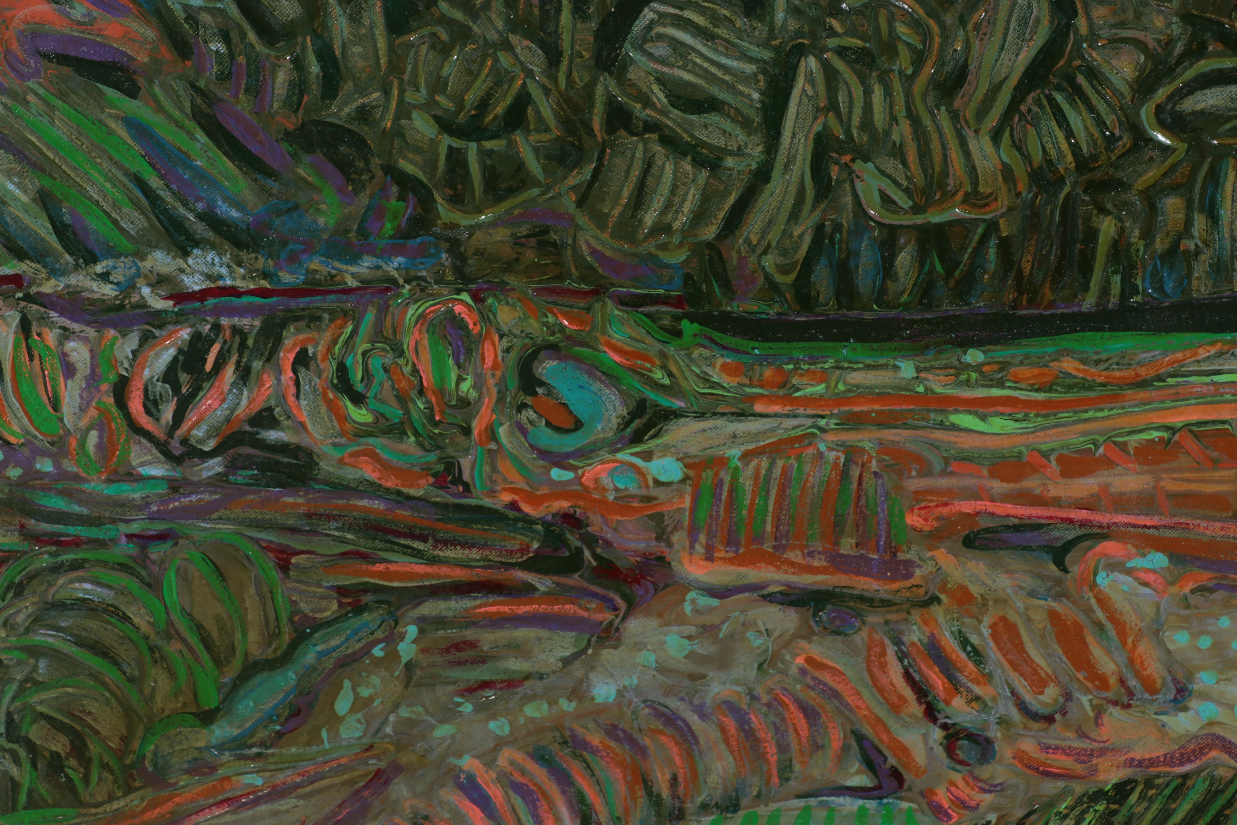 Harry Hilson Large-Scale Abstract Mixed Media Landscape Painting, Circa 1980