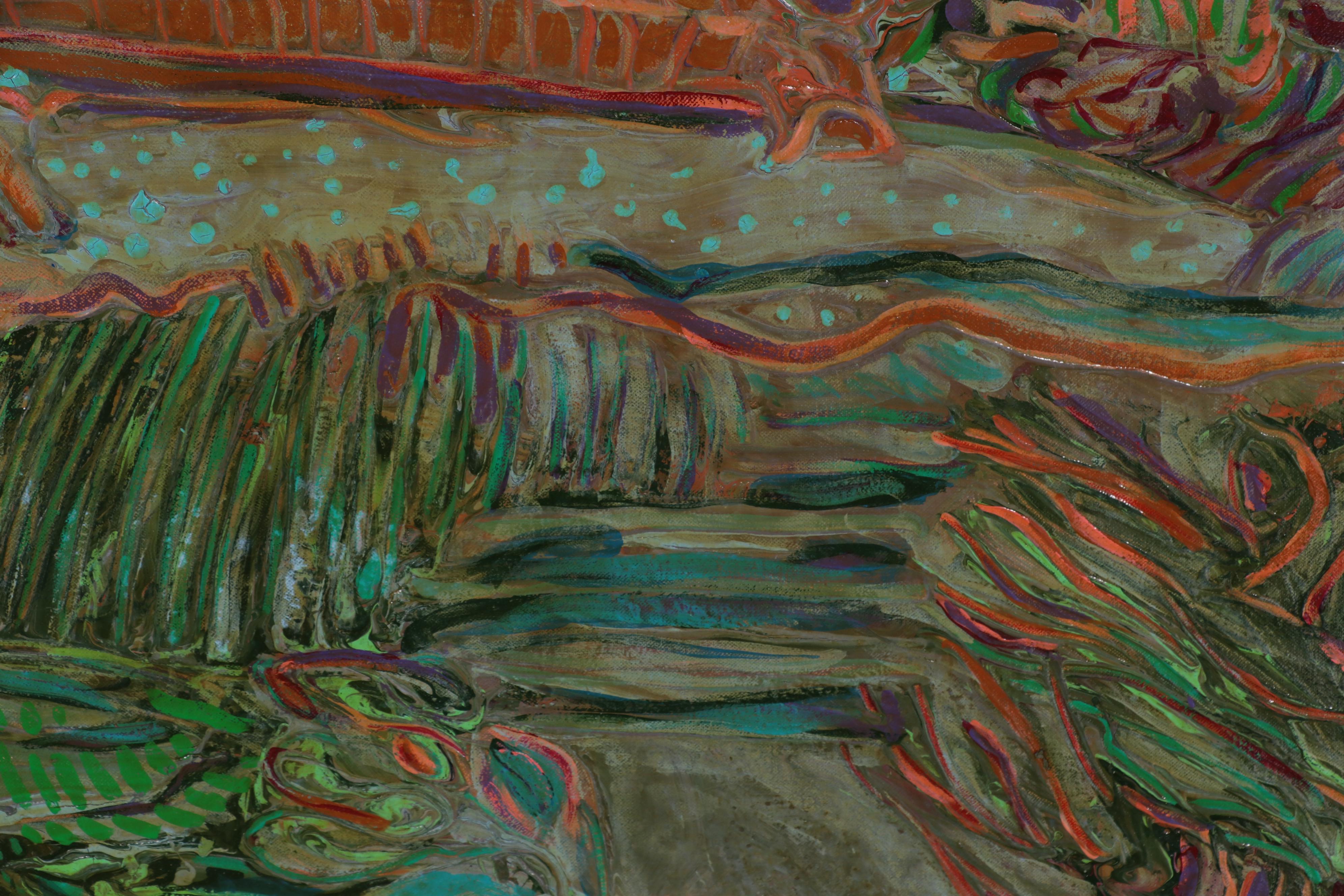 Harry Hilson Large-Scale Abstract Mixed Media Landscape Painting, Circa 1980