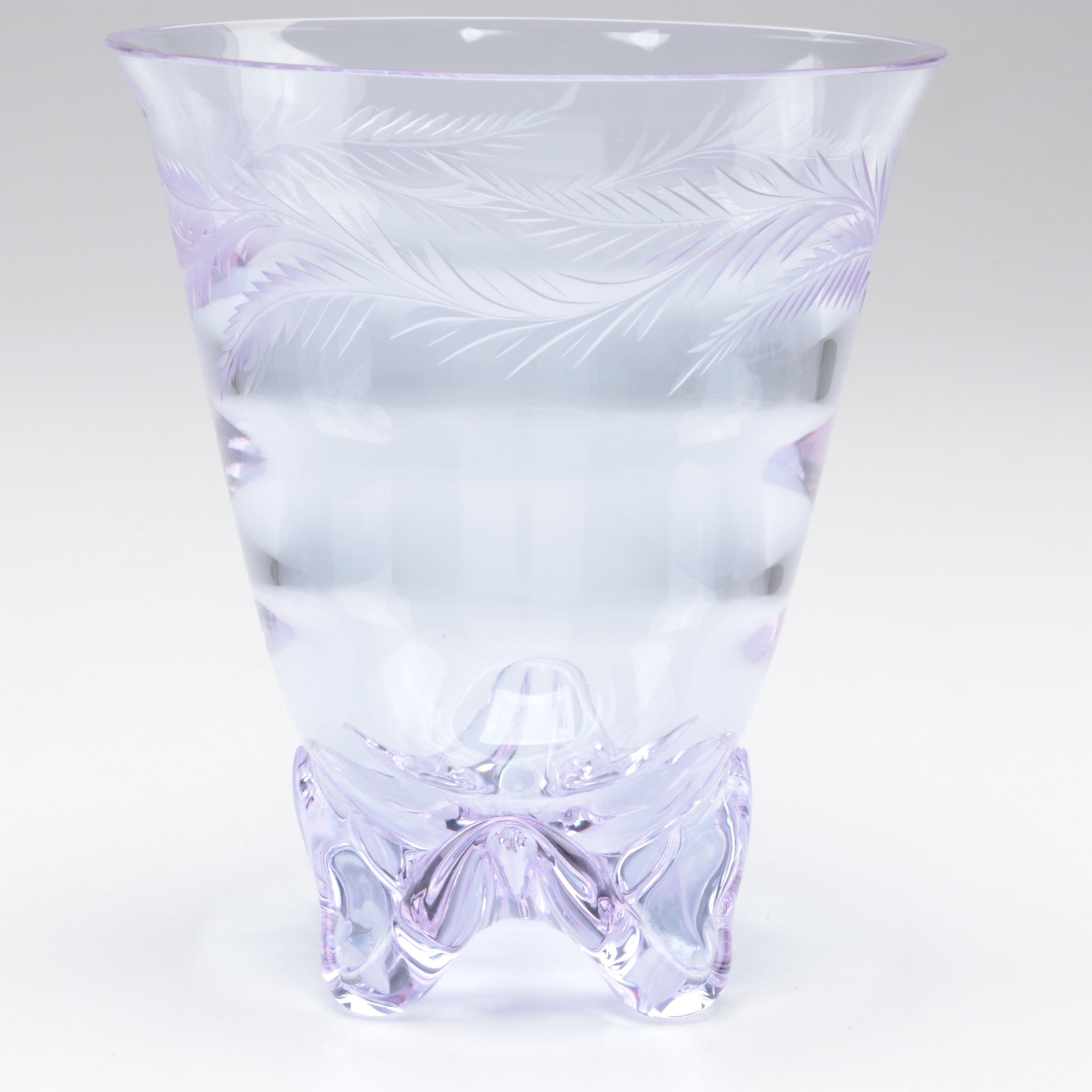 Tiffin "Twilight Glass" Cornucopia and Etched Glass Vase