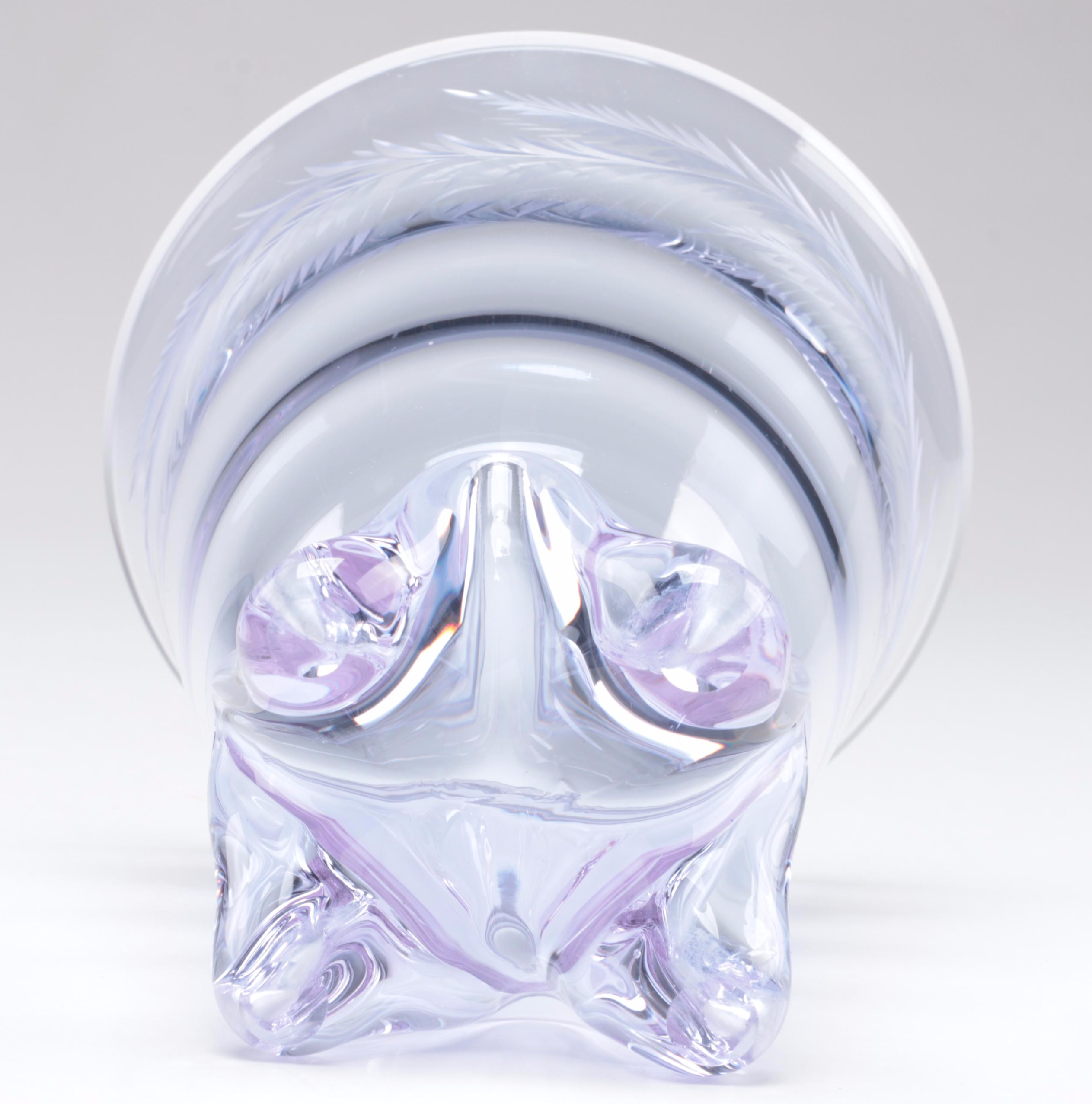 Tiffin "Twilight Glass" Cornucopia and Etched Glass Vase