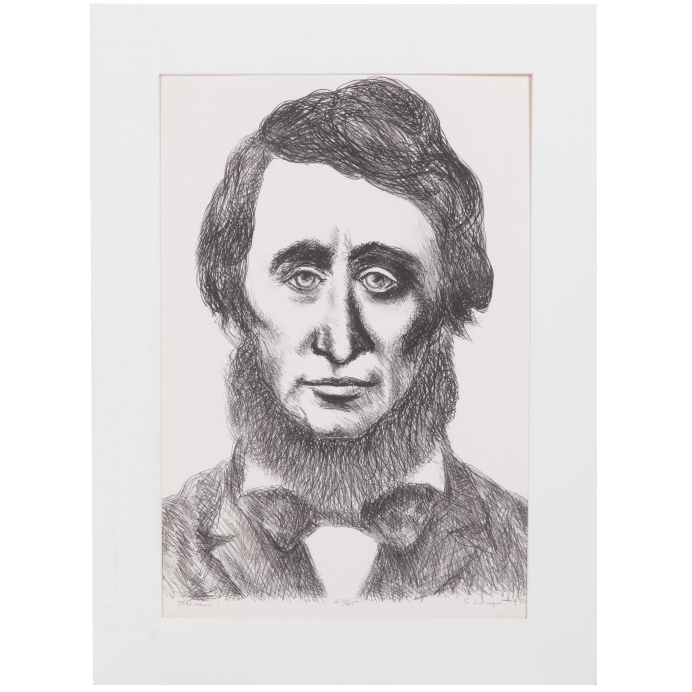 Sidney Chafetz Portrait Lithograph "Thoreau," 1978