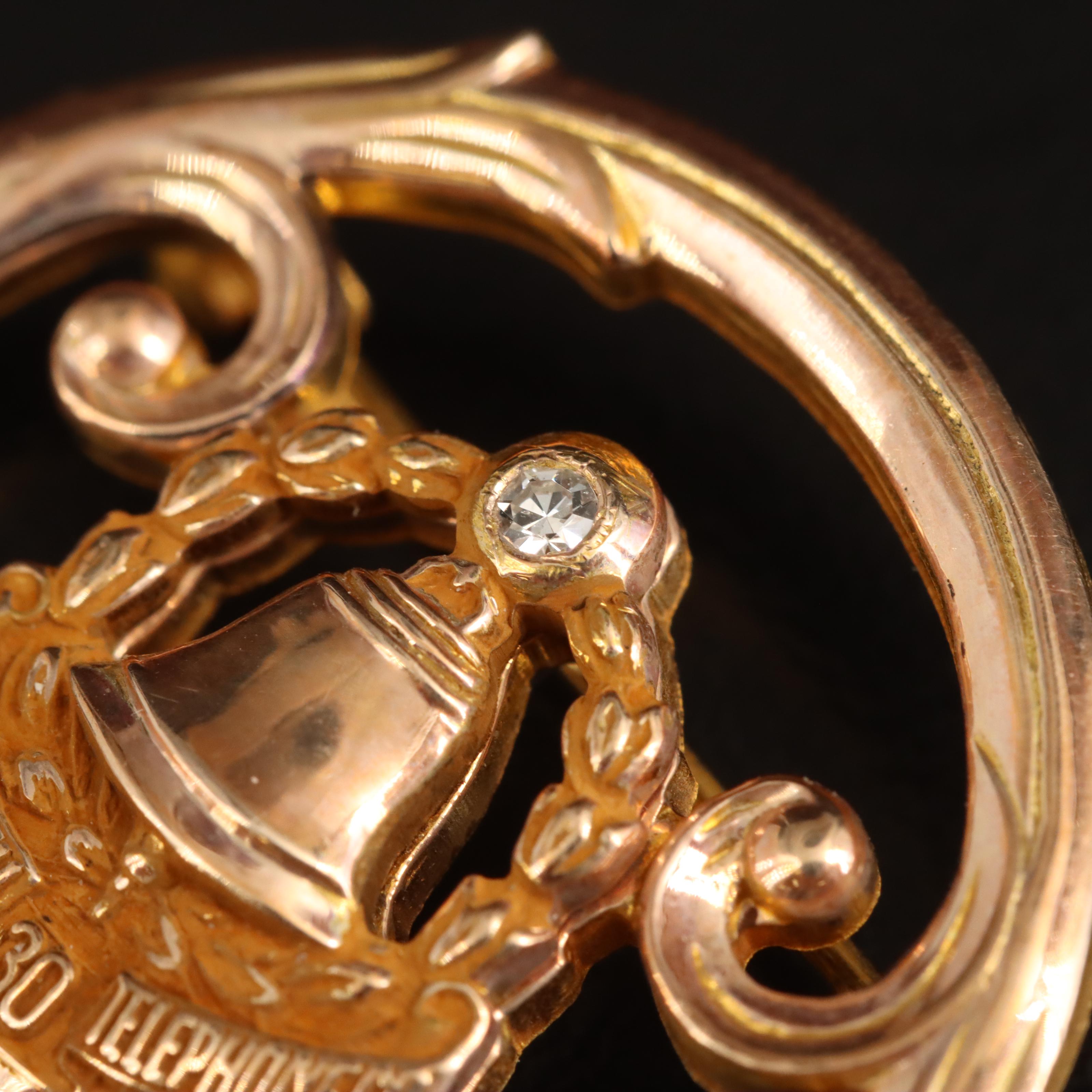 Gold-Filled Diamond Illinois Telephone Co. 30 Years Brooch