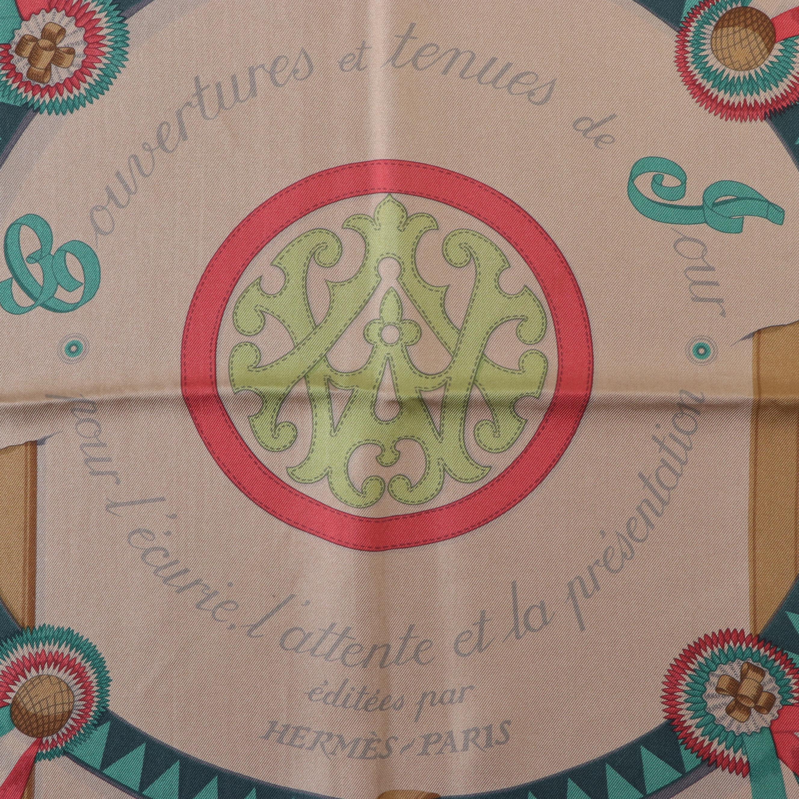 Hermès "Couvertures et Tenues de Jour" Surteint Scarf 90 in Silk Twill