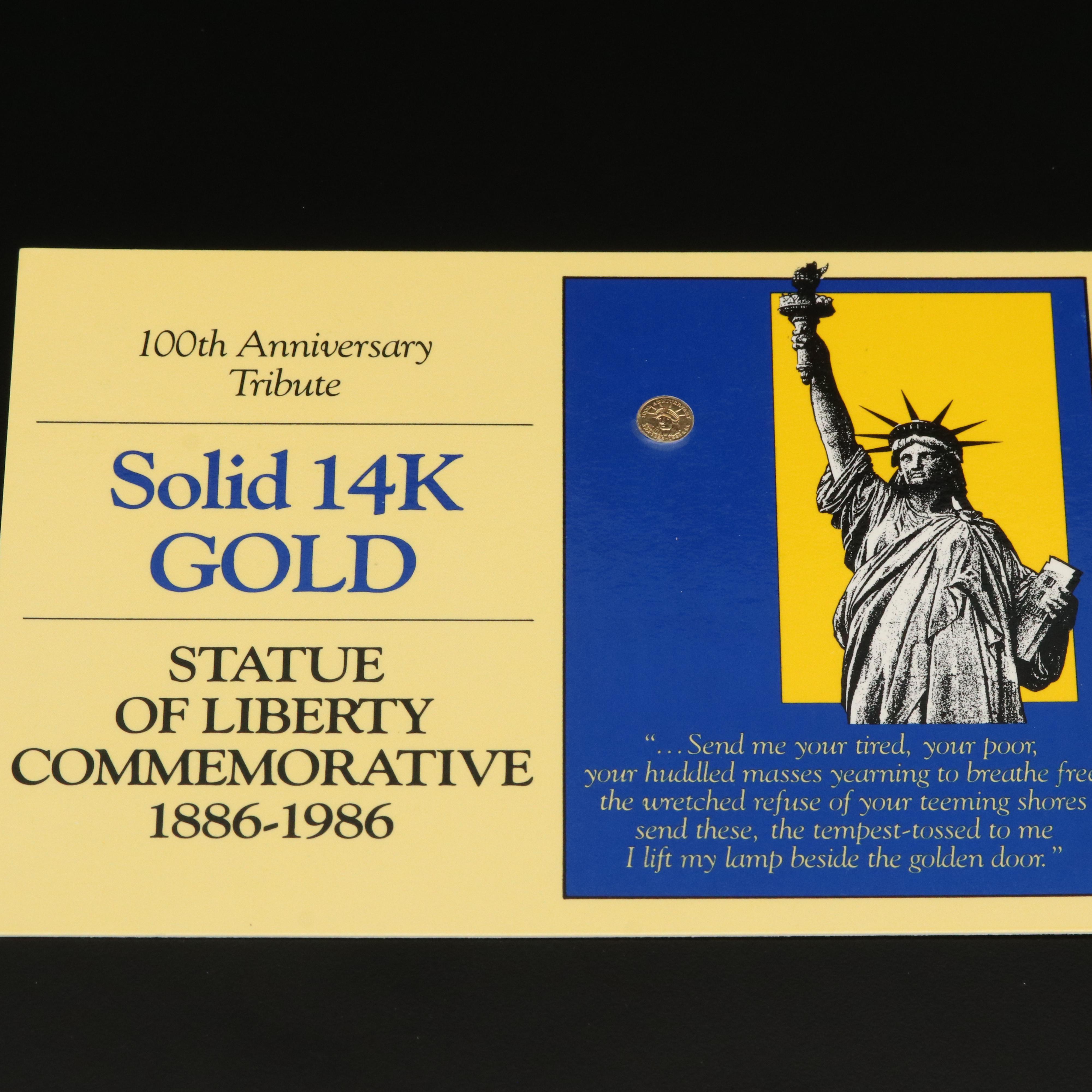 Nine Commemorative 100th Anniversary 14K Gold Statue of Liberty Miniature Coins
