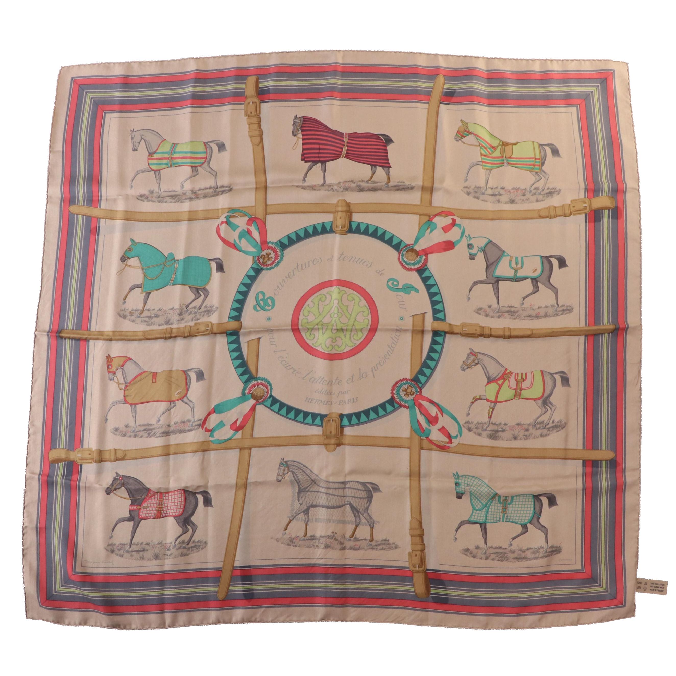 Hermès "Couvertures et Tenues de Jour" Surteint Scarf 90 in Silk Twill