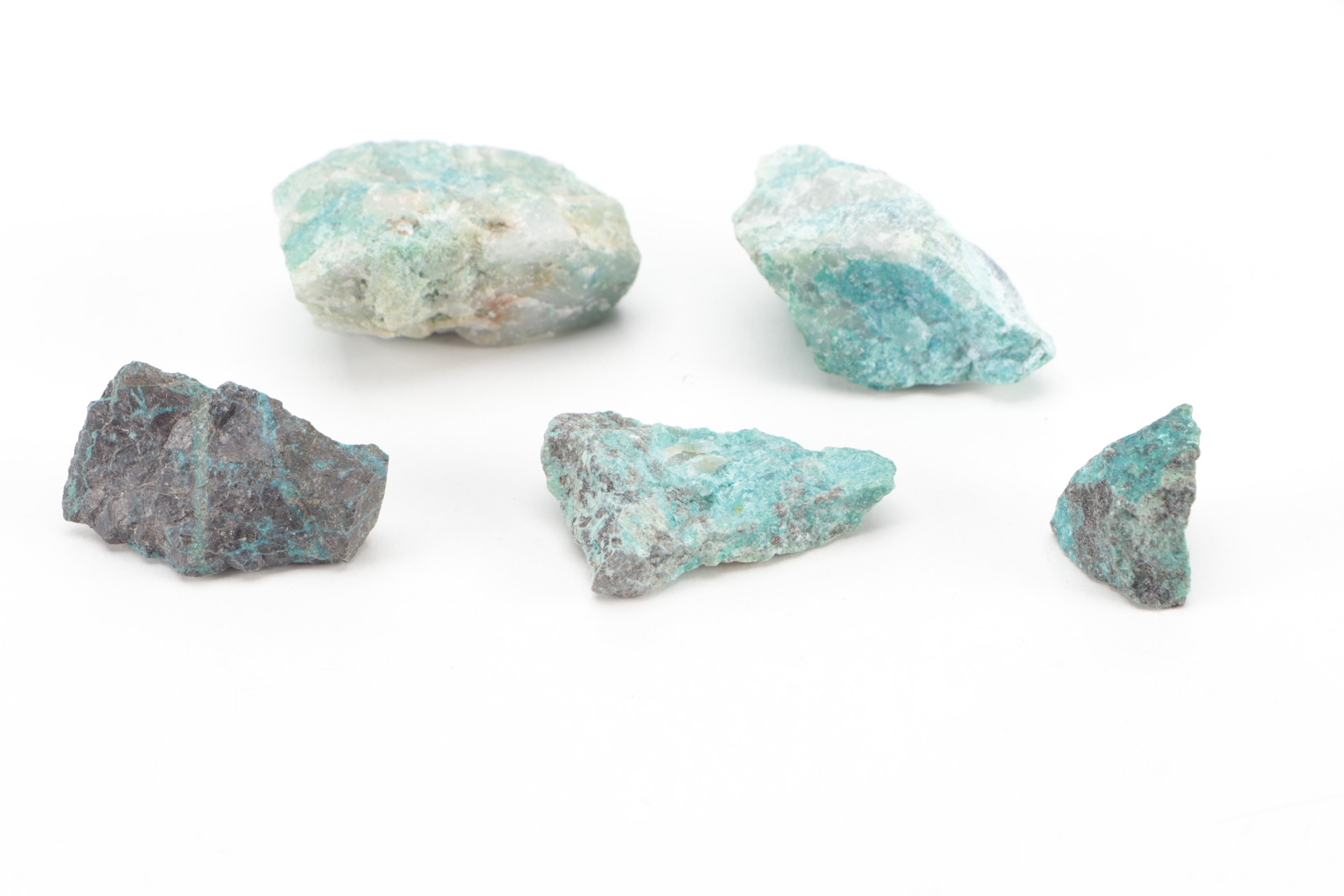 Rough Peridotite, Chrysocolla, Quartz and Other Mineral Specimens