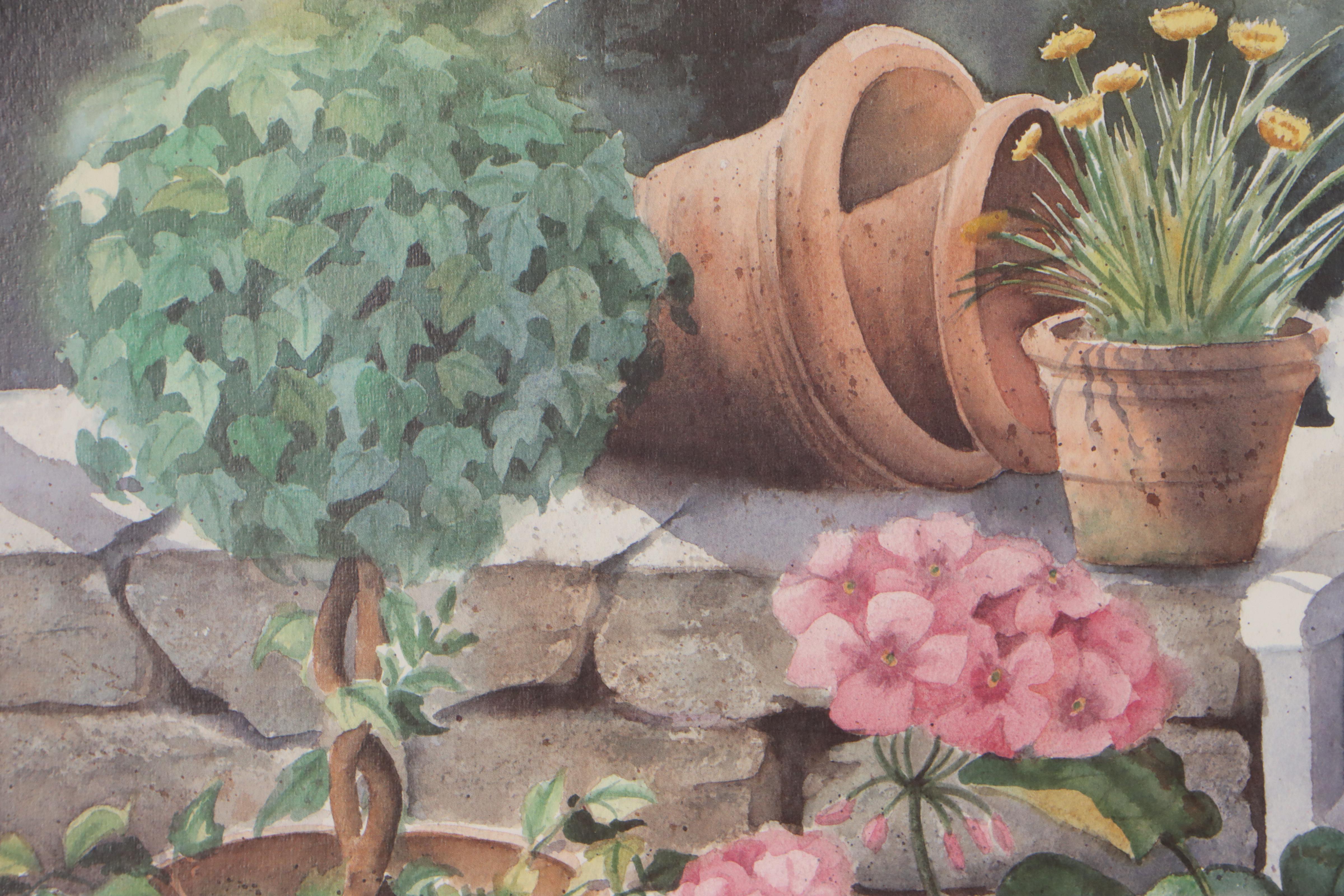 Brenda Harris Tustian Offset Lithograph of Garden Scene