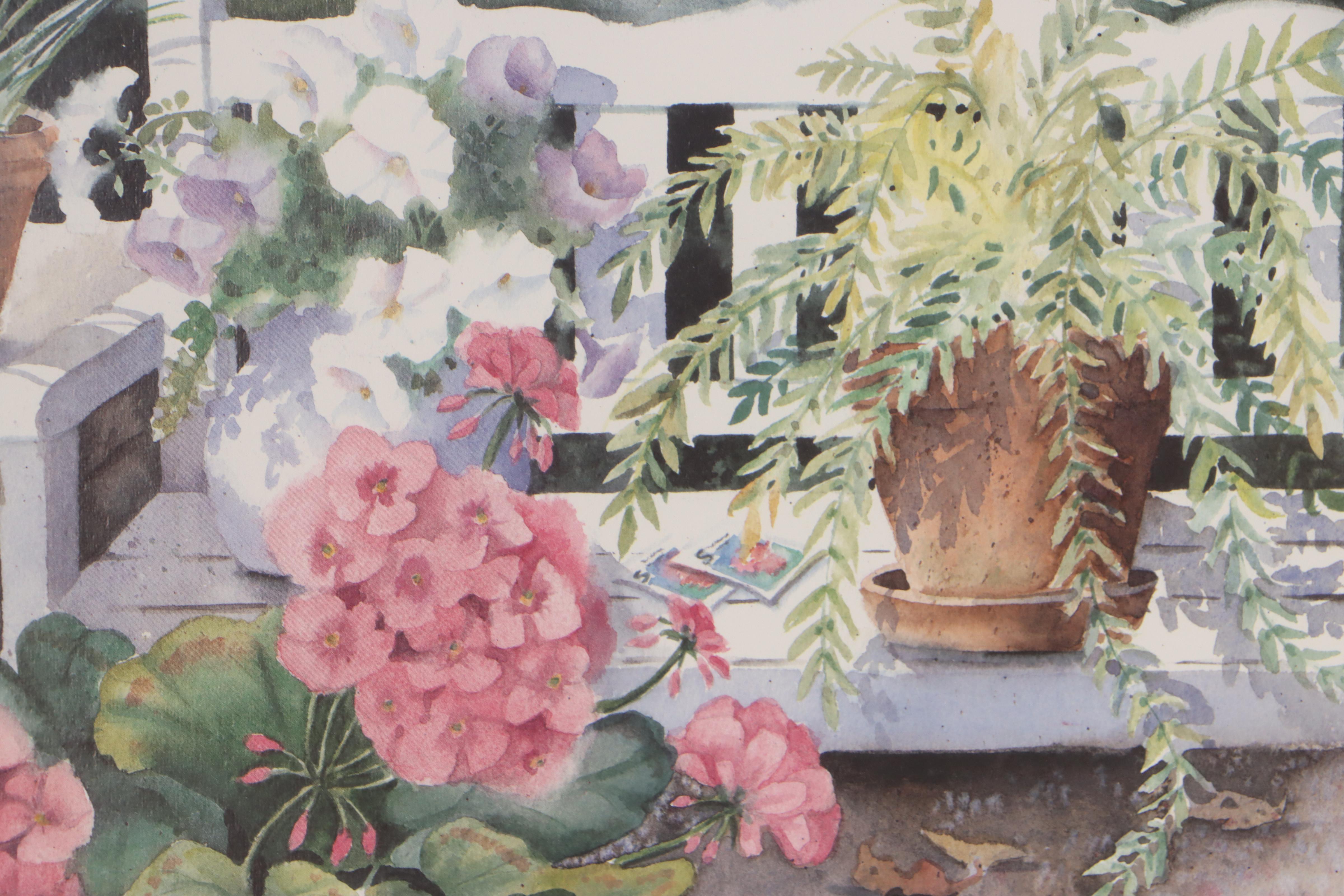 Brenda Harris Tustian Offset Lithograph of Garden Scene