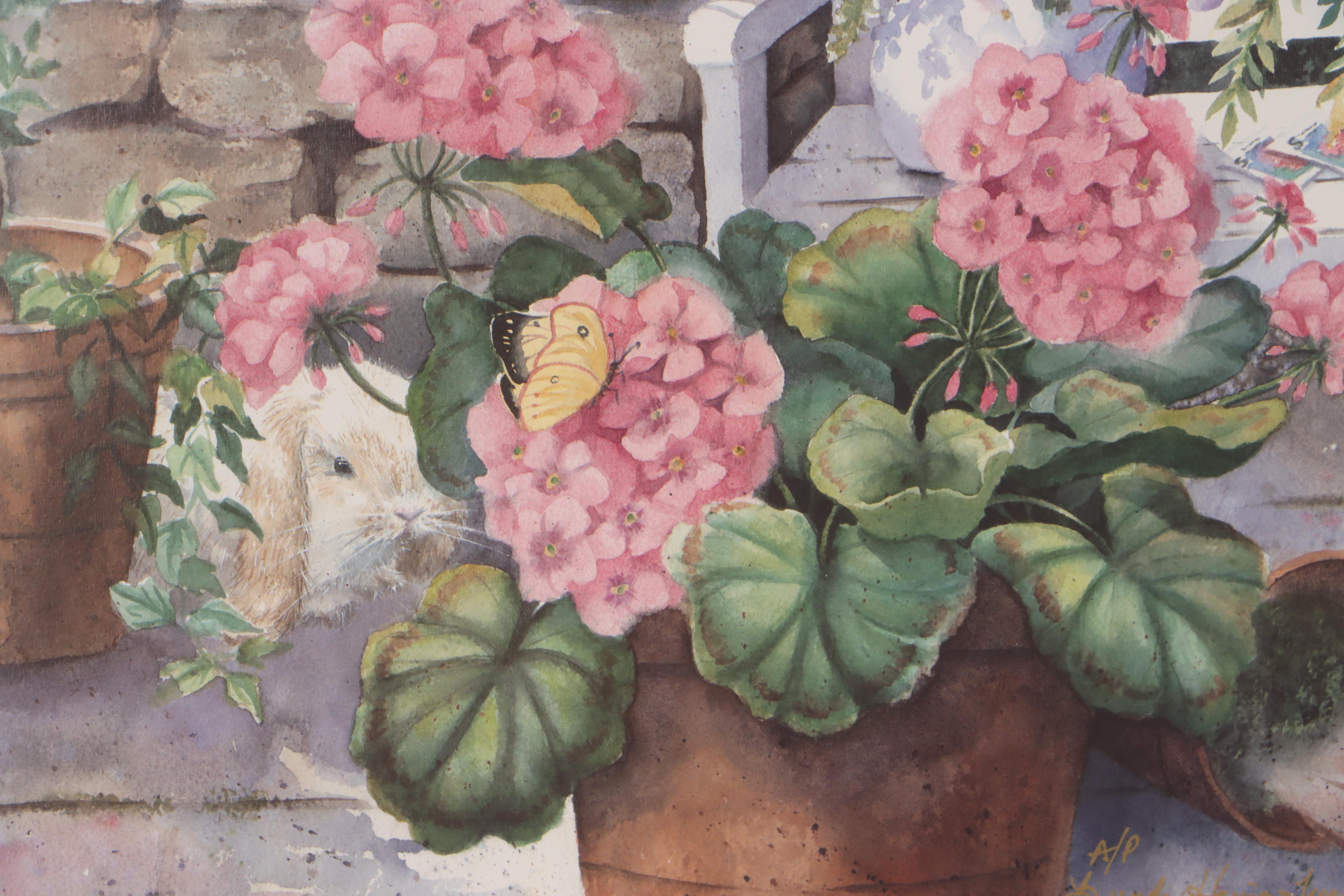 Brenda Harris Tustian Offset Lithograph of Garden Scene