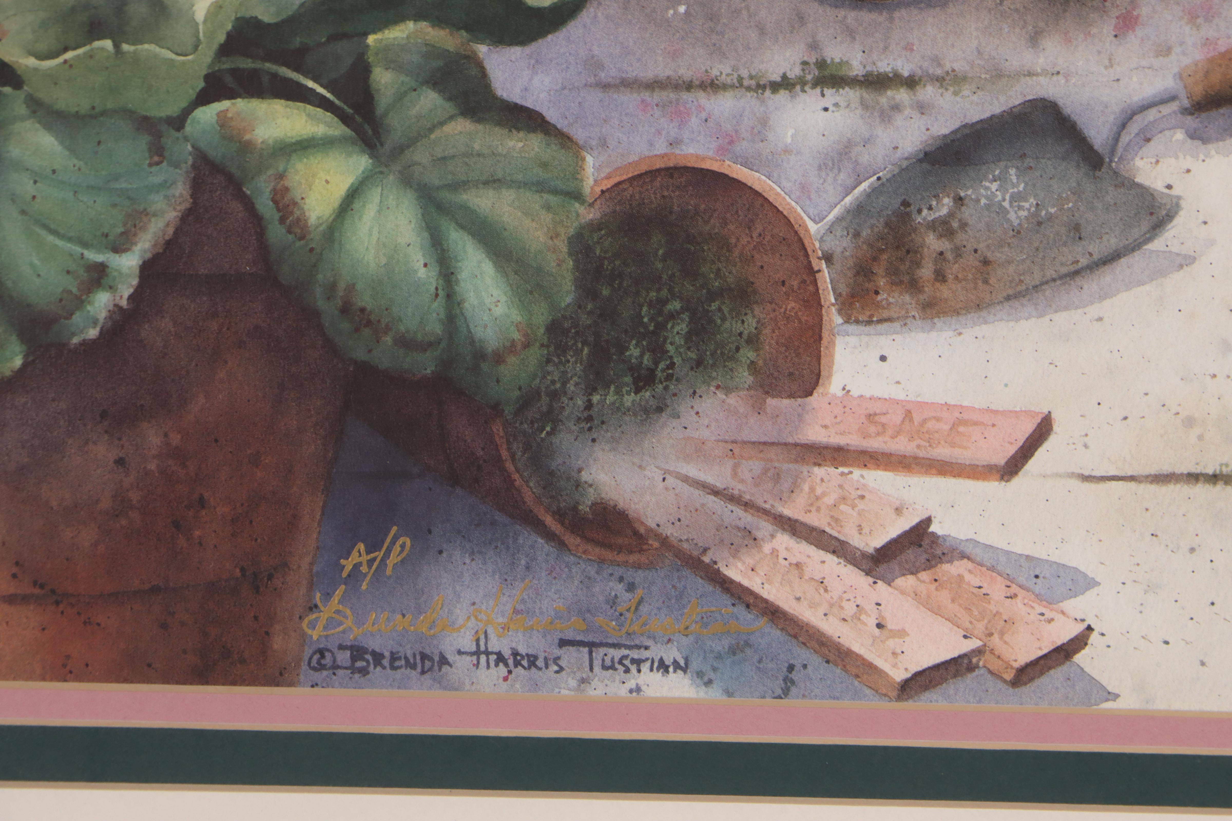 Brenda Harris Tustian Offset Lithograph of Garden Scene