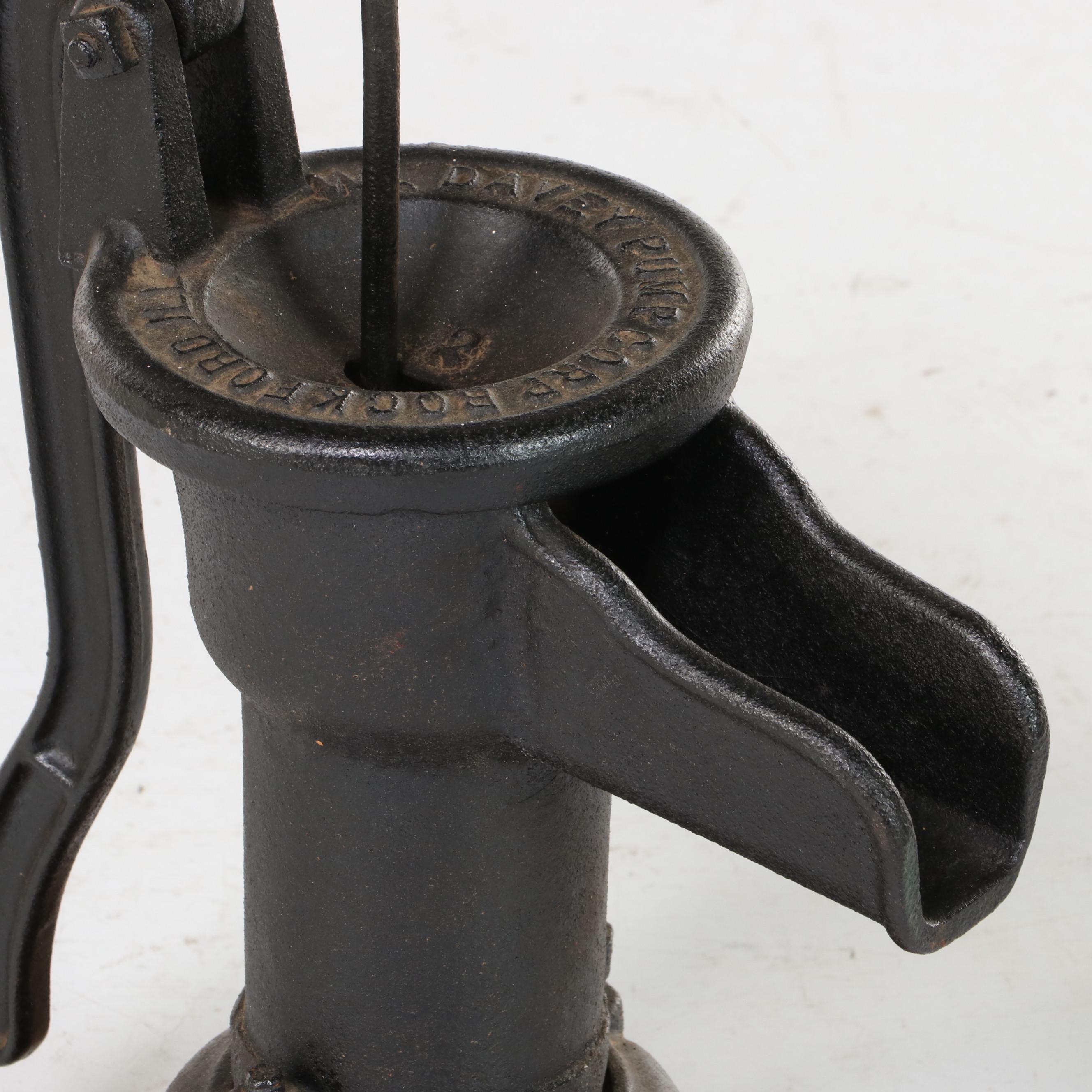 W.L. Davey Pump Corp. Cast Iron Water Hand Pump on Later Cherrywood Base