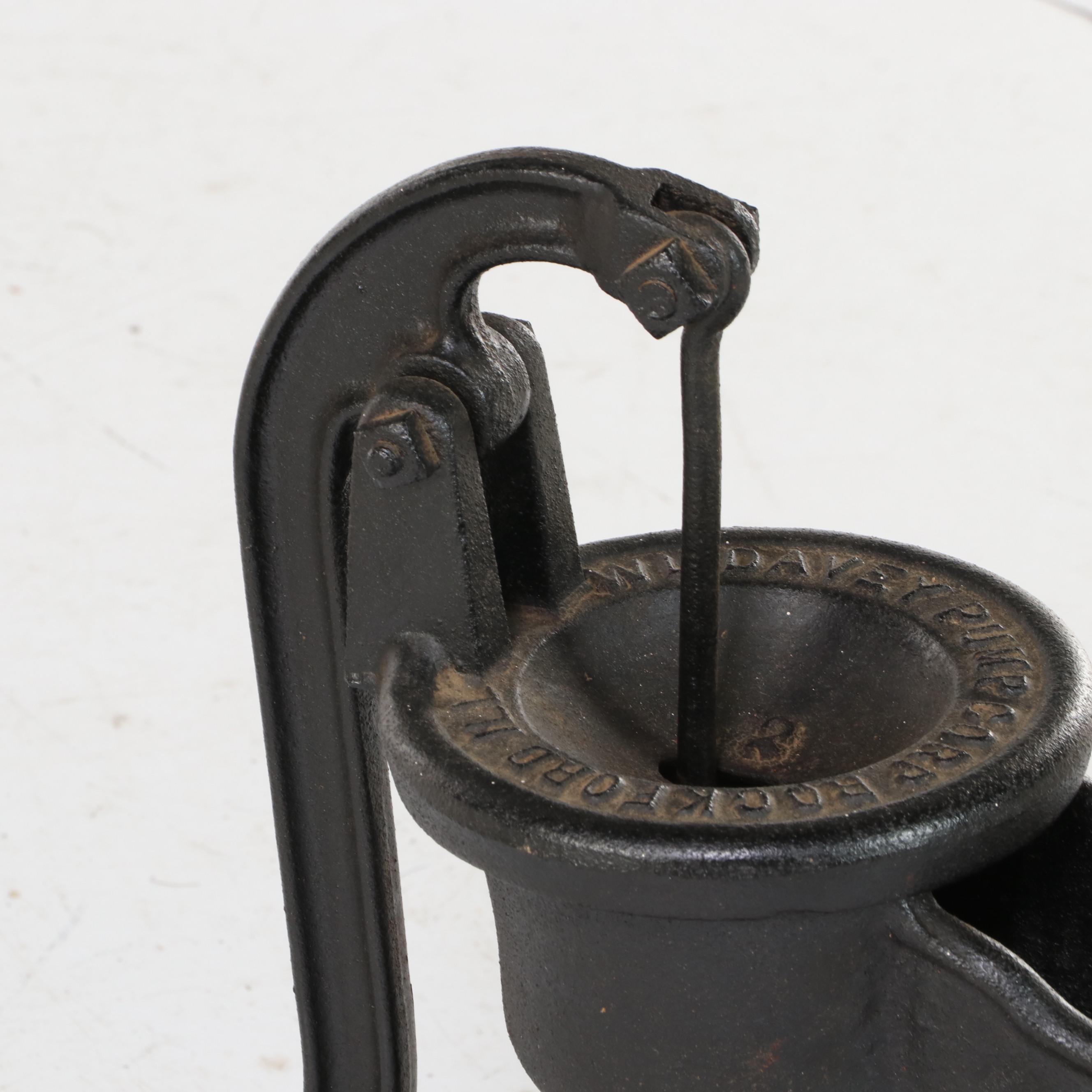 W.L. Davey Pump Corp. Cast Iron Water Hand Pump on Later Cherrywood Base
