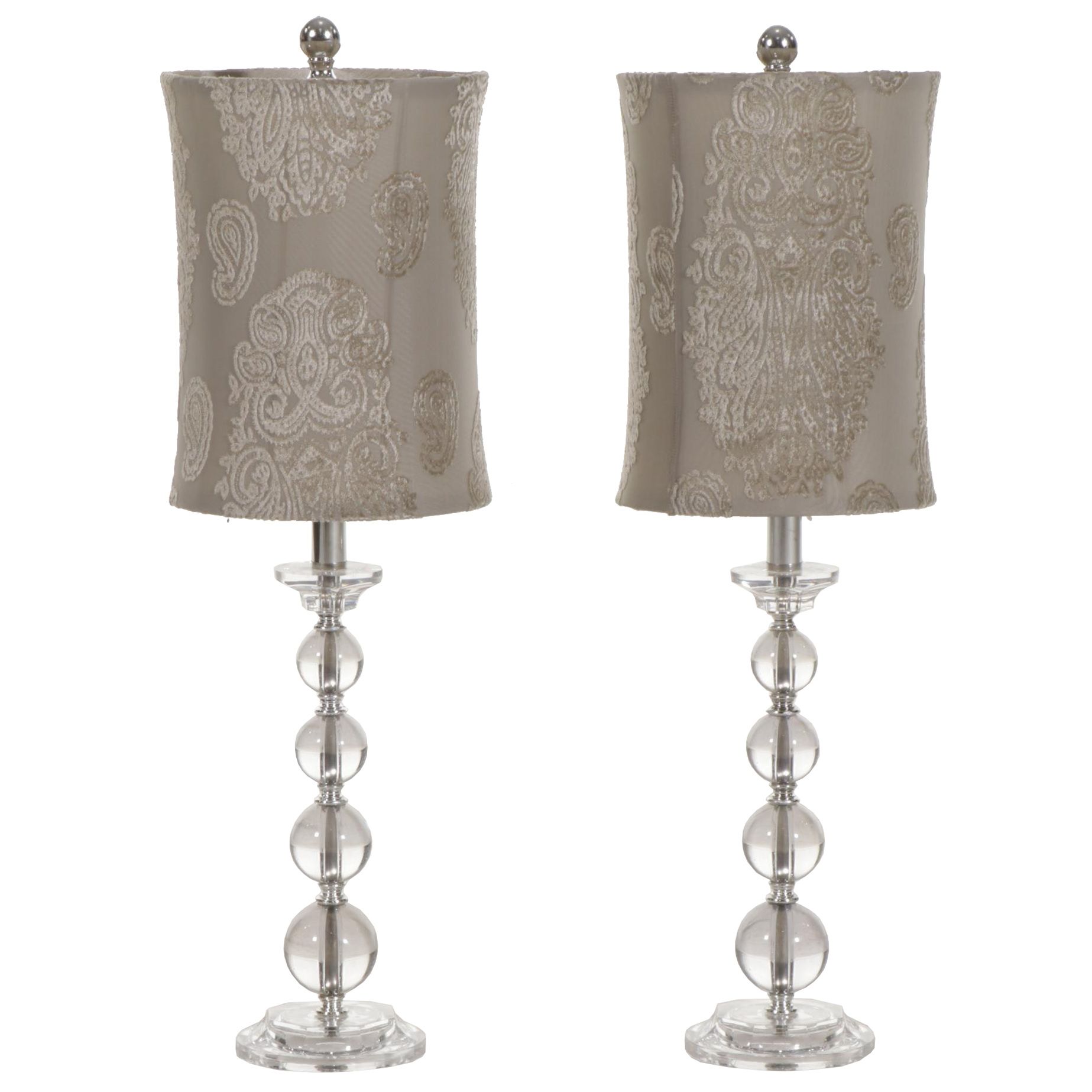 Pair of Acrylic Stacked Ball Table Lamps with Textured Shades