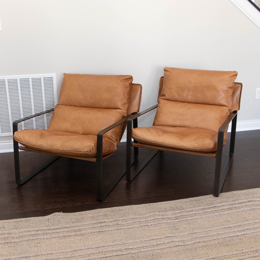 Pair of Four Hands Emmett Tobacco Leather Sling Chairs