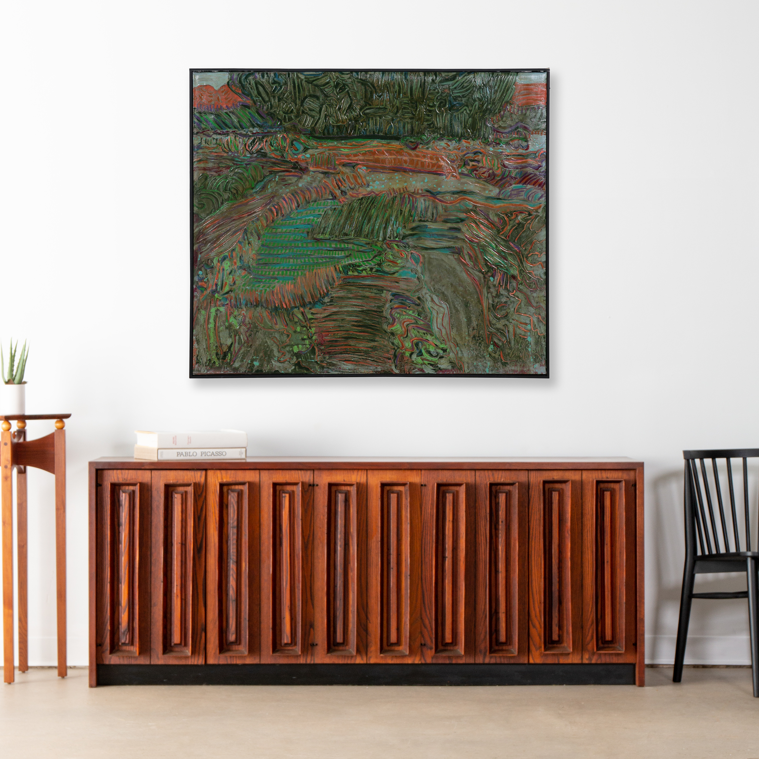 Harry Hilson Large-Scale Abstract Mixed Media Landscape Painting, Circa 1980