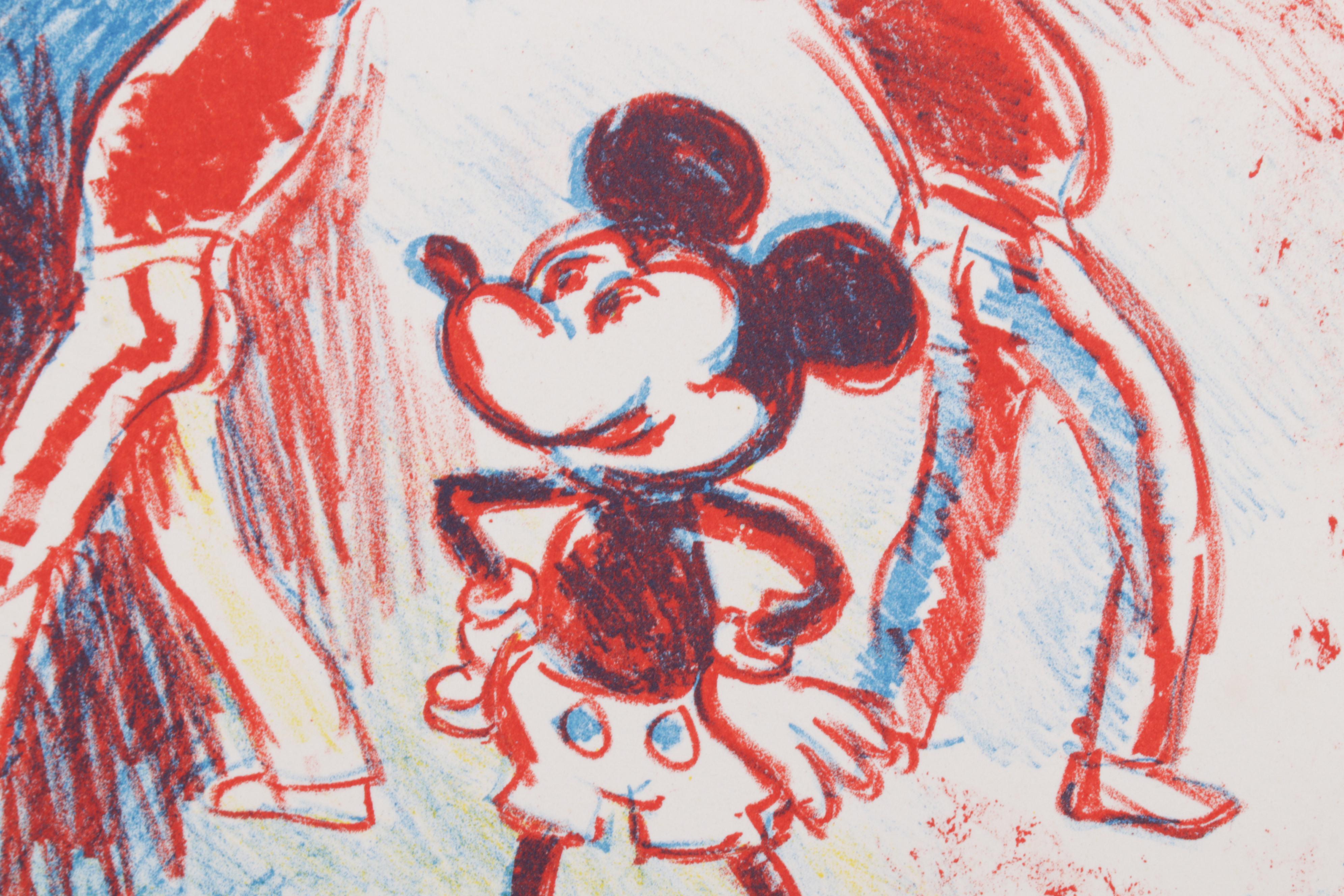 Sidney Chafetz Color Lithograph of Professor, Cheerleaders and Mickey Mouse