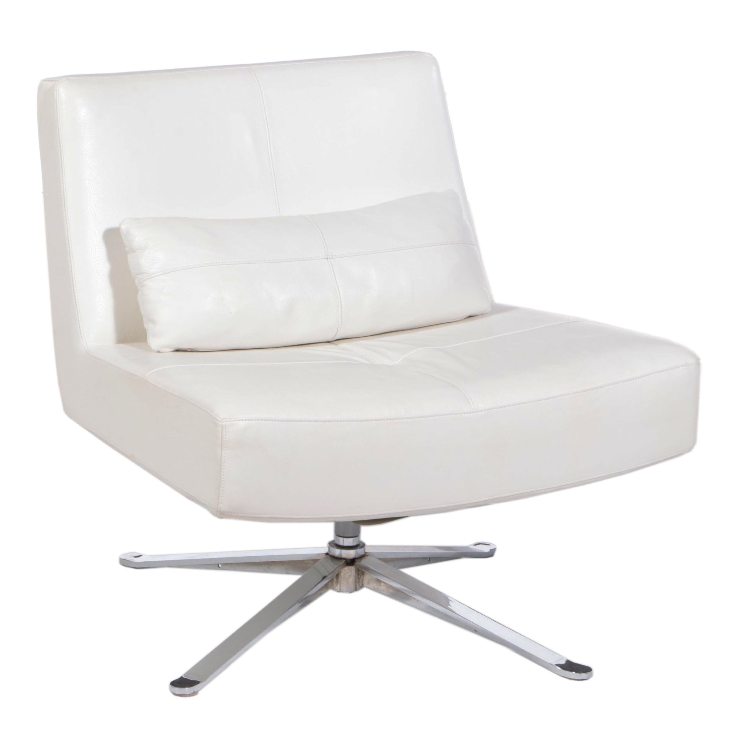 American Leather "Hugo" Modernist Style Chrome and Leather Swivel Lounge Chair
