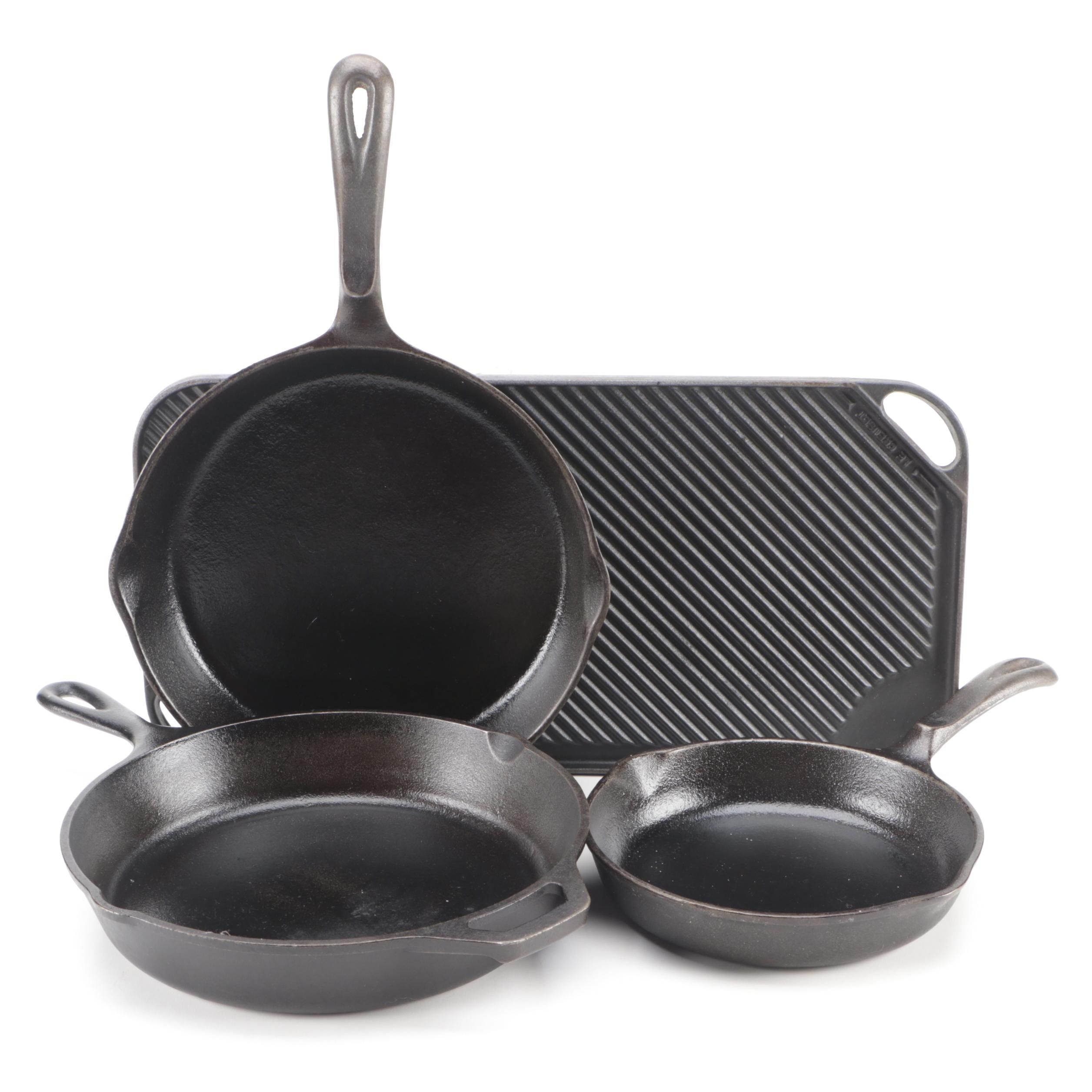 Le Creuset Cast Iron Griddle with Lodge and Wagner Cast Iron Skillets