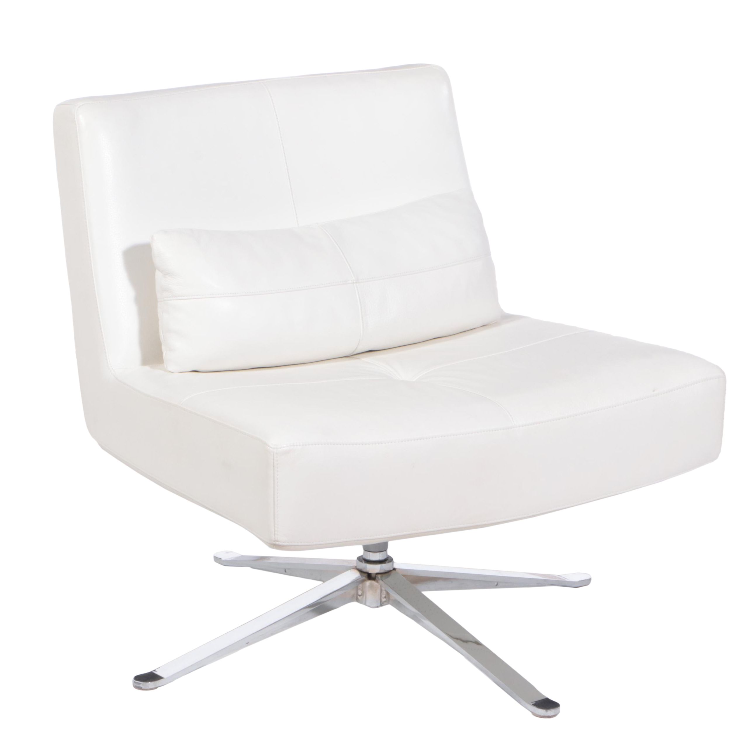 American Leather "Hugo" Modernist Style Chrome and Leather Swivel Lounge Chair