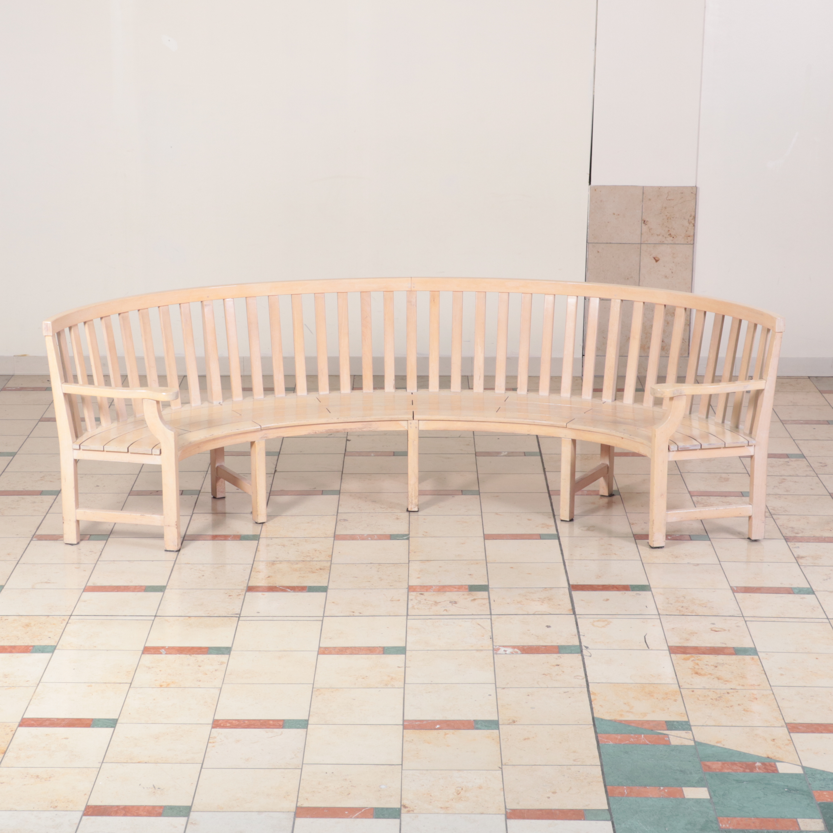 Pair of Large Curved Wood Benches