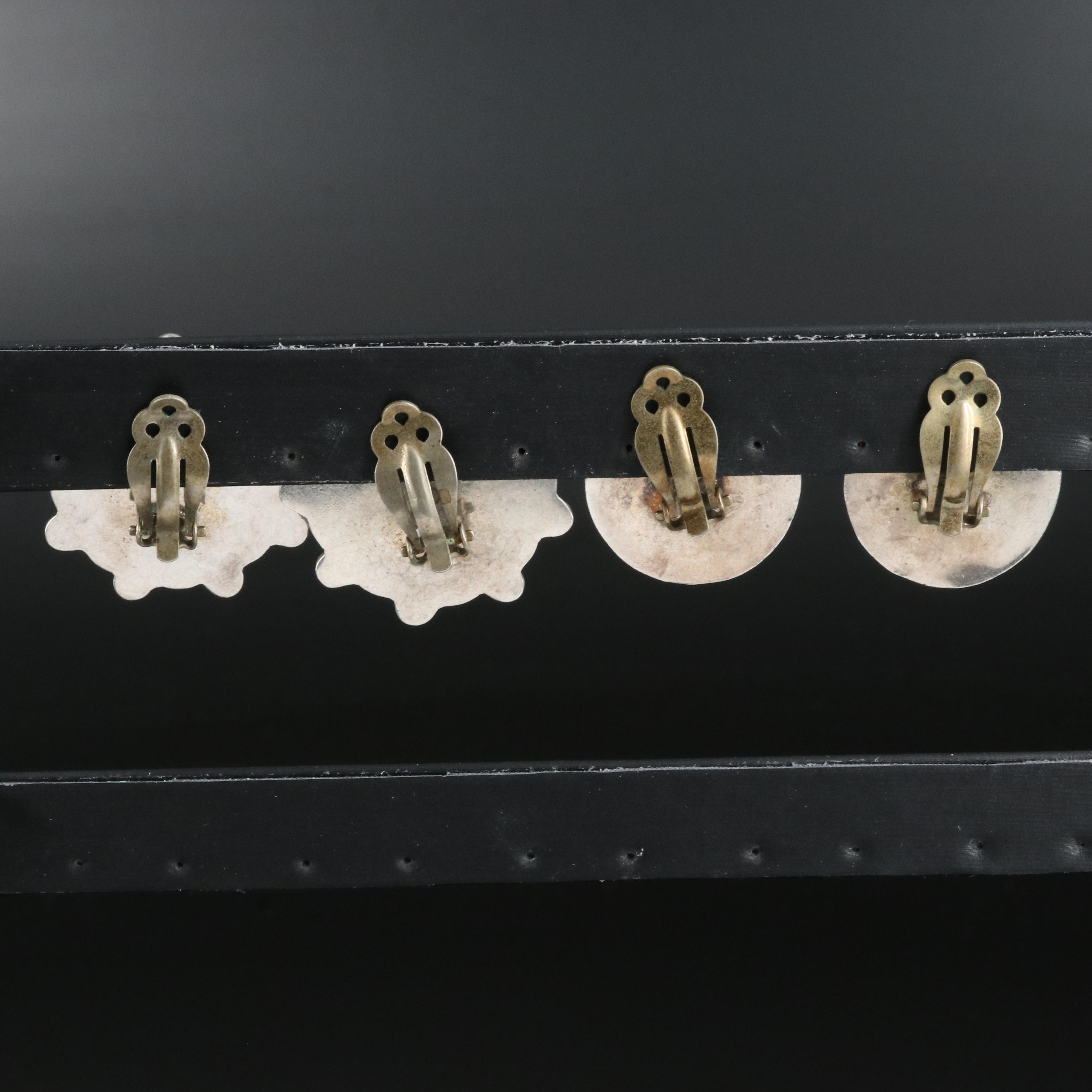 Taxco Sterling Earrings Including Lapis Lazuli, Coral and Mother-of-Pearl