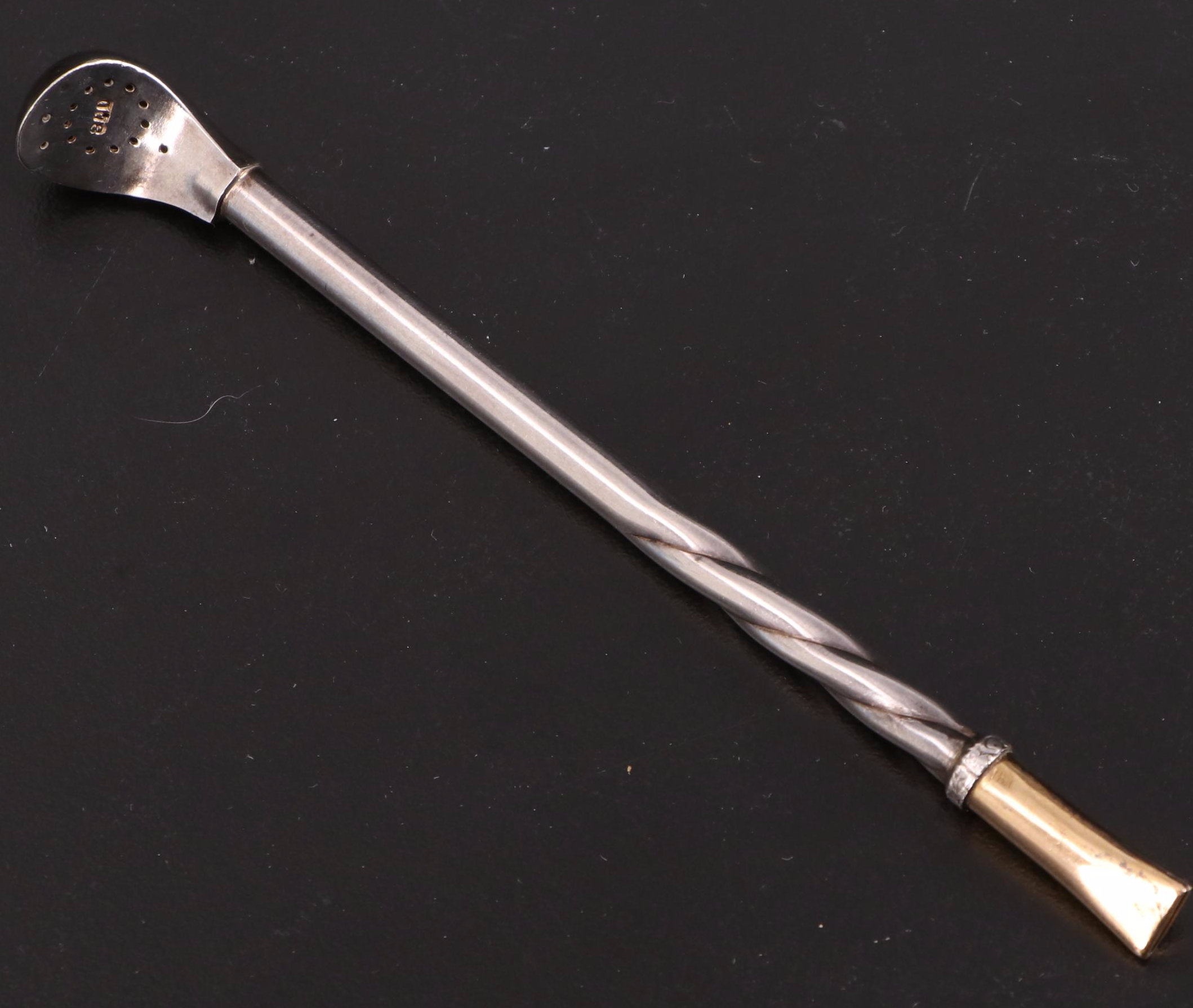 800 Silver Yerba Mate Straw with 18K Gold Mouthpiece