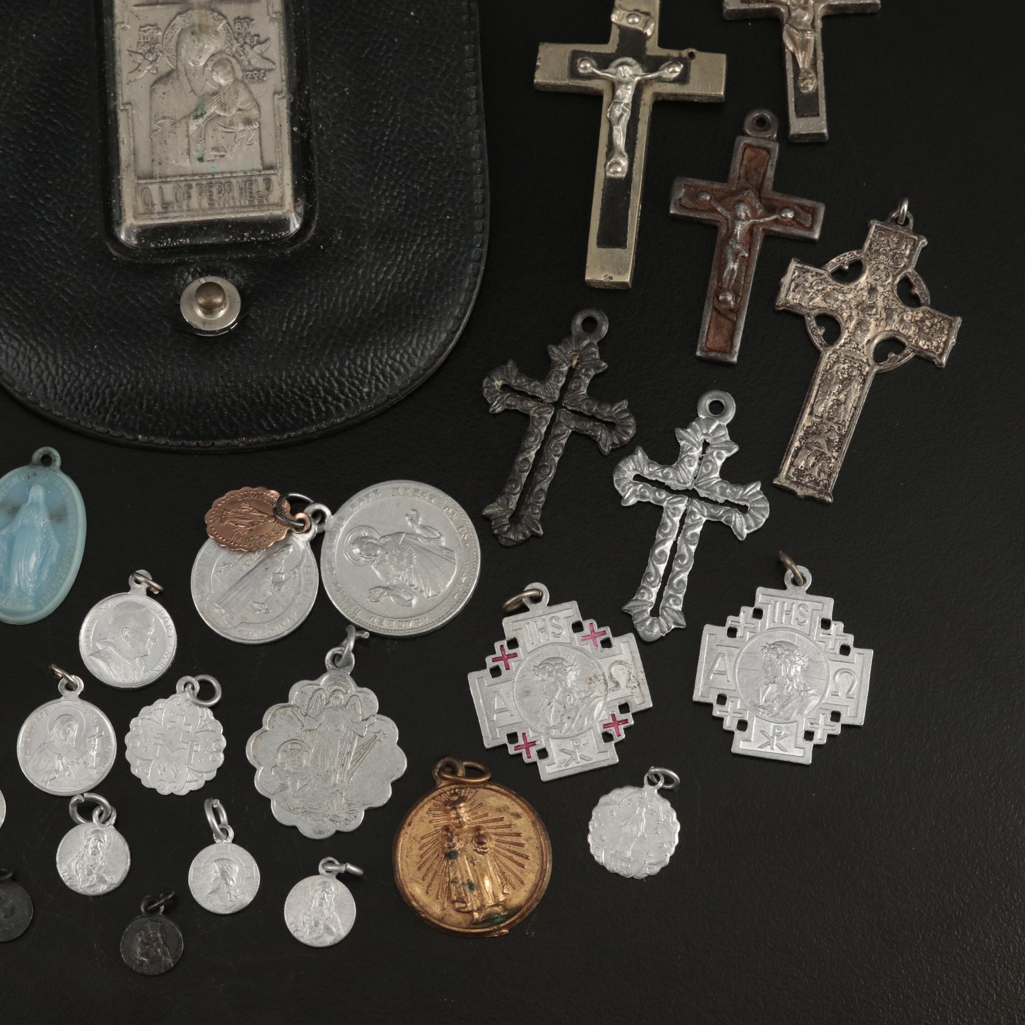 Antaya Celtic Cross Featured with Ecclesiastical Saint Medals and Crucifixes