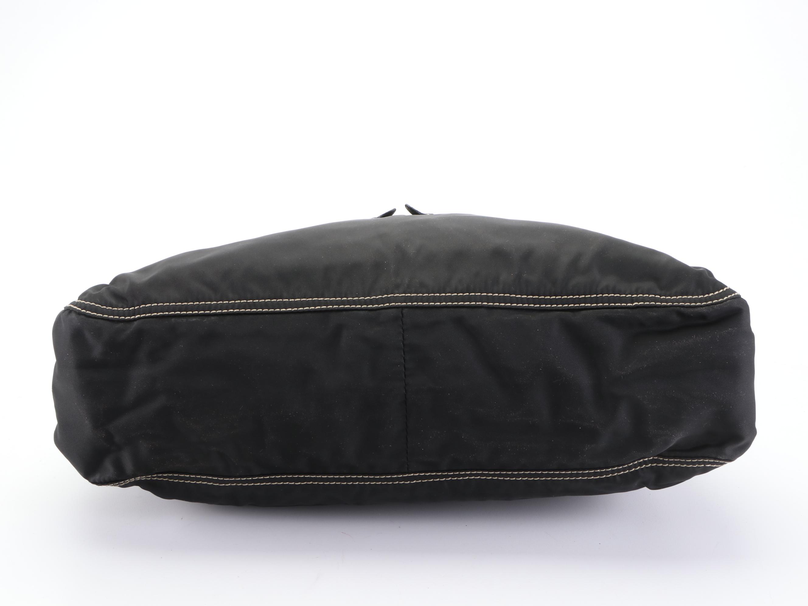 Prada Domed Shoulder Bag in Black Nylon Gabardine/Leather with Contrast Stitch