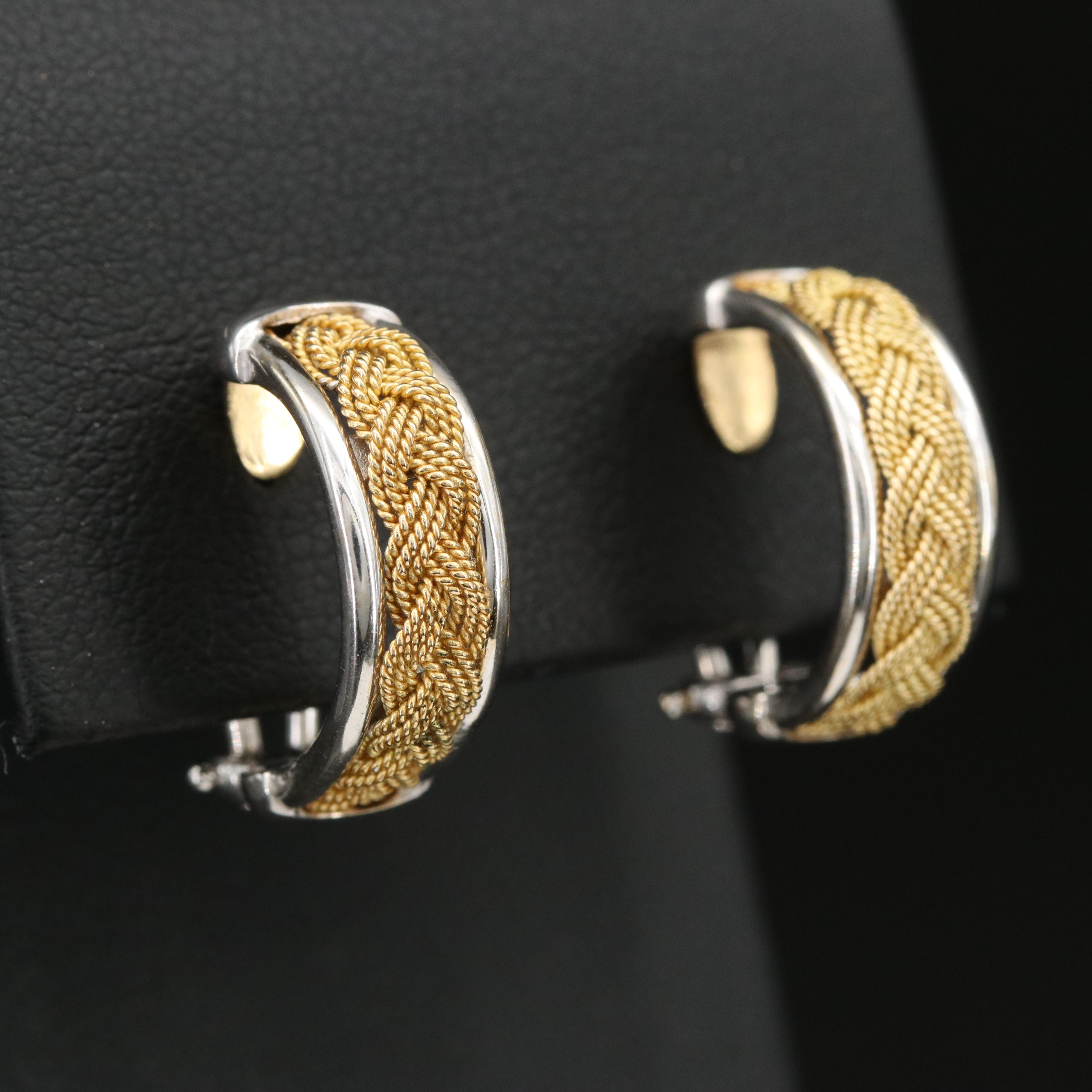 Italian 18K Two-Tone Half Hoop Earrings