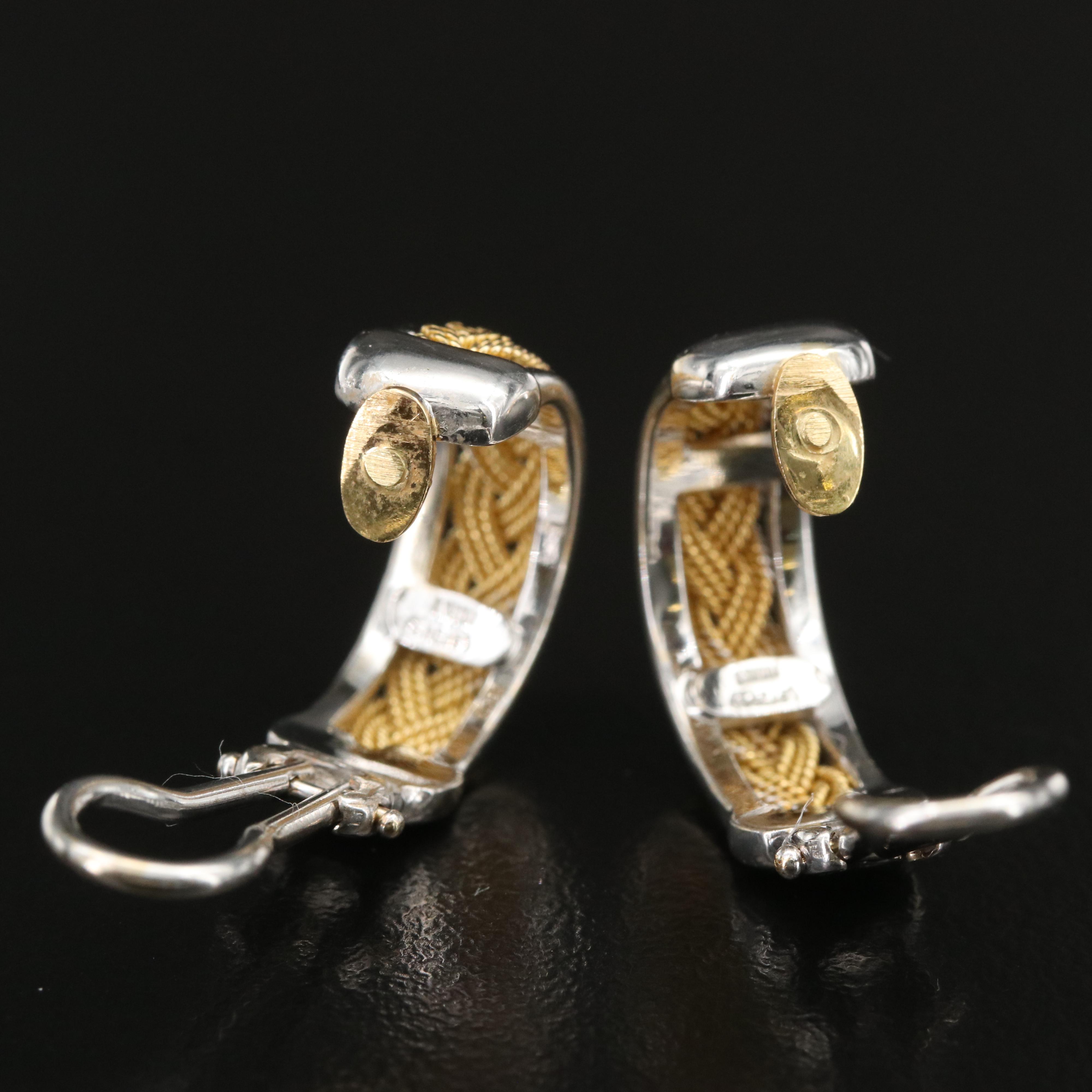 Italian 18K Two-Tone Half Hoop Earrings