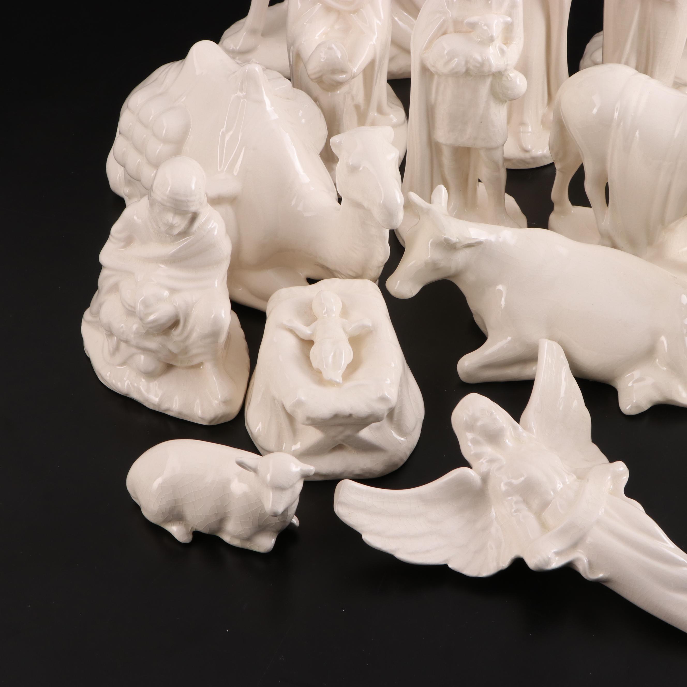 White Glazed Porcelain Nativity Set, Late 20th Century