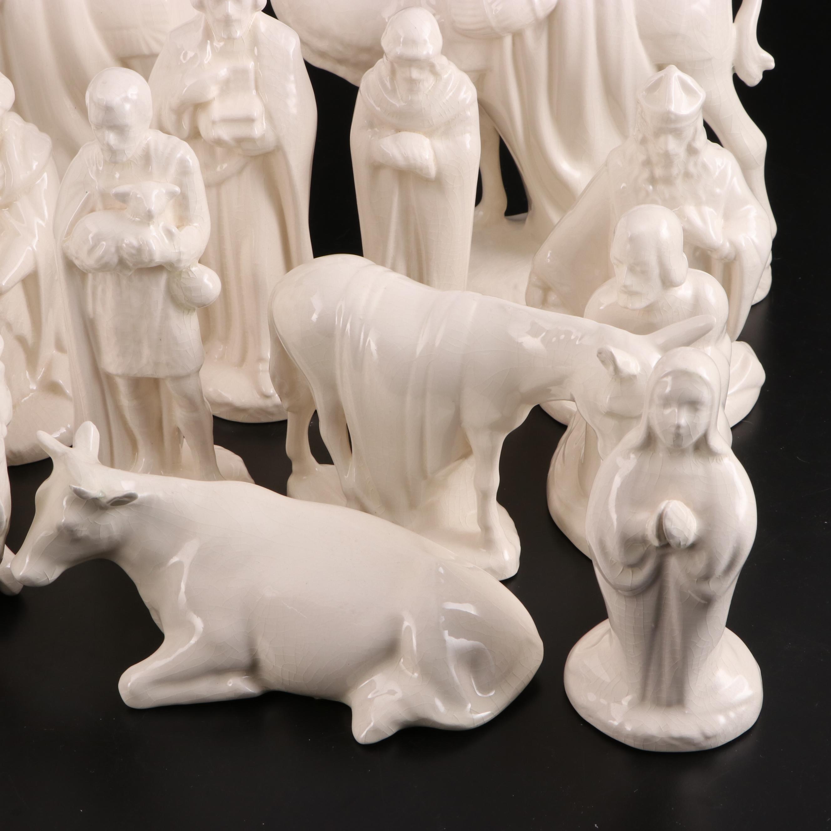 White Glazed Porcelain Nativity Set, Late 20th Century