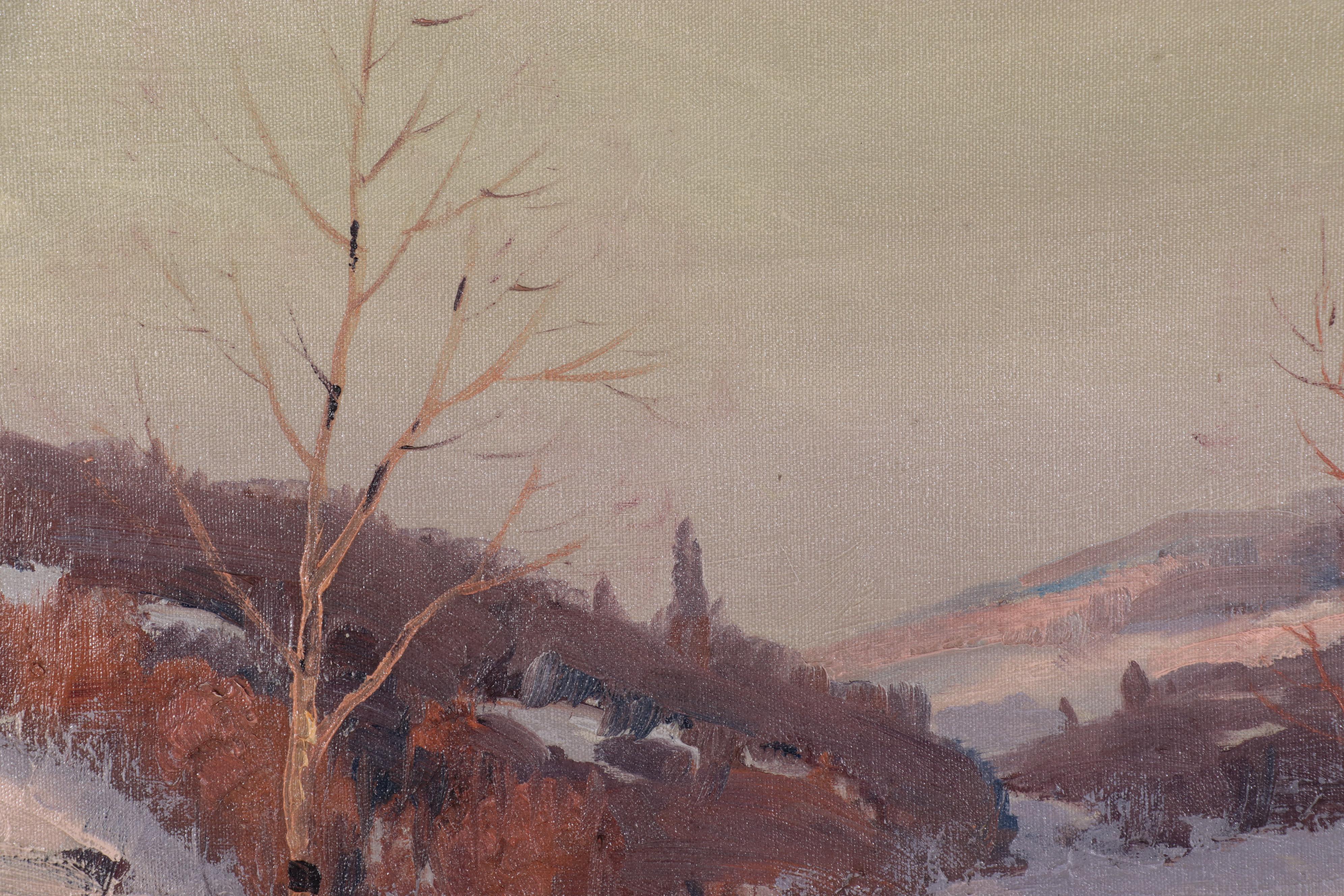 Ernest Fredericks Oil Painting "Winter Landscape," Mid-20th Century