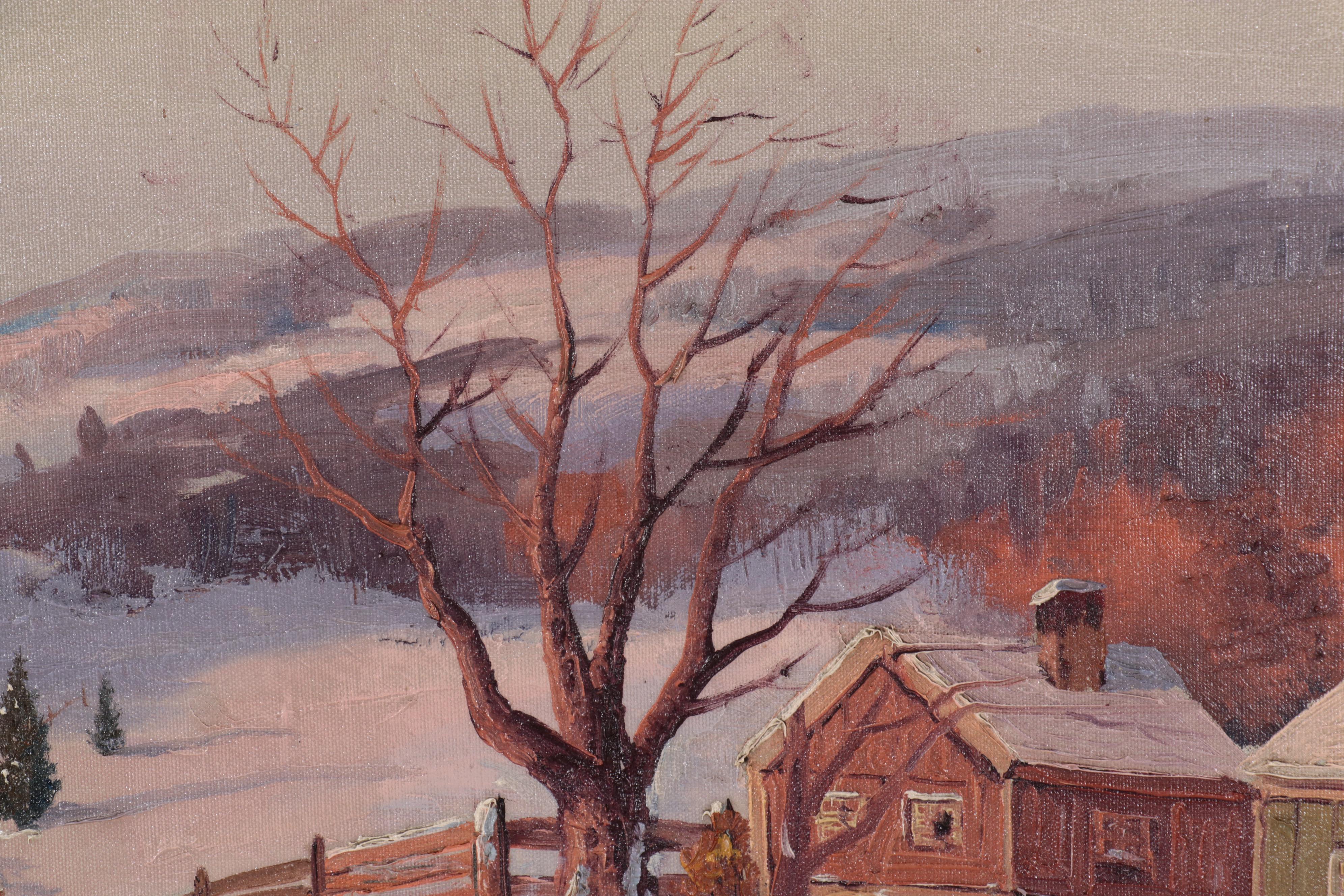 Ernest Fredericks Oil Painting "Winter Landscape," Mid-20th Century