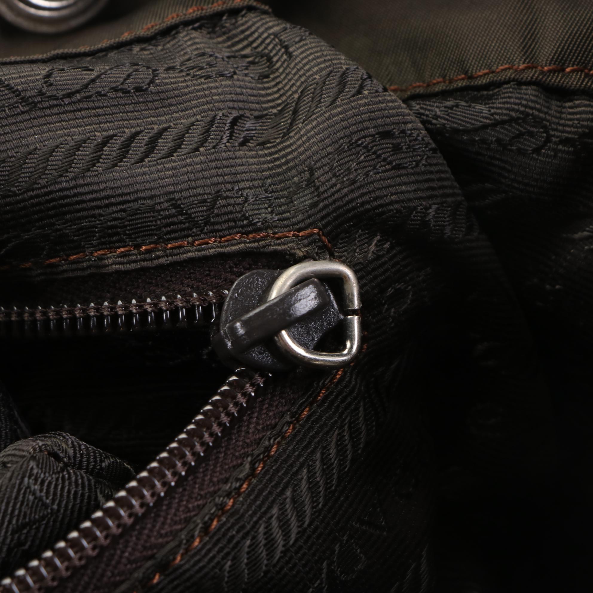 Prada Small Backpack in Olive Green Tessuto Nylon with Black Leather Trim