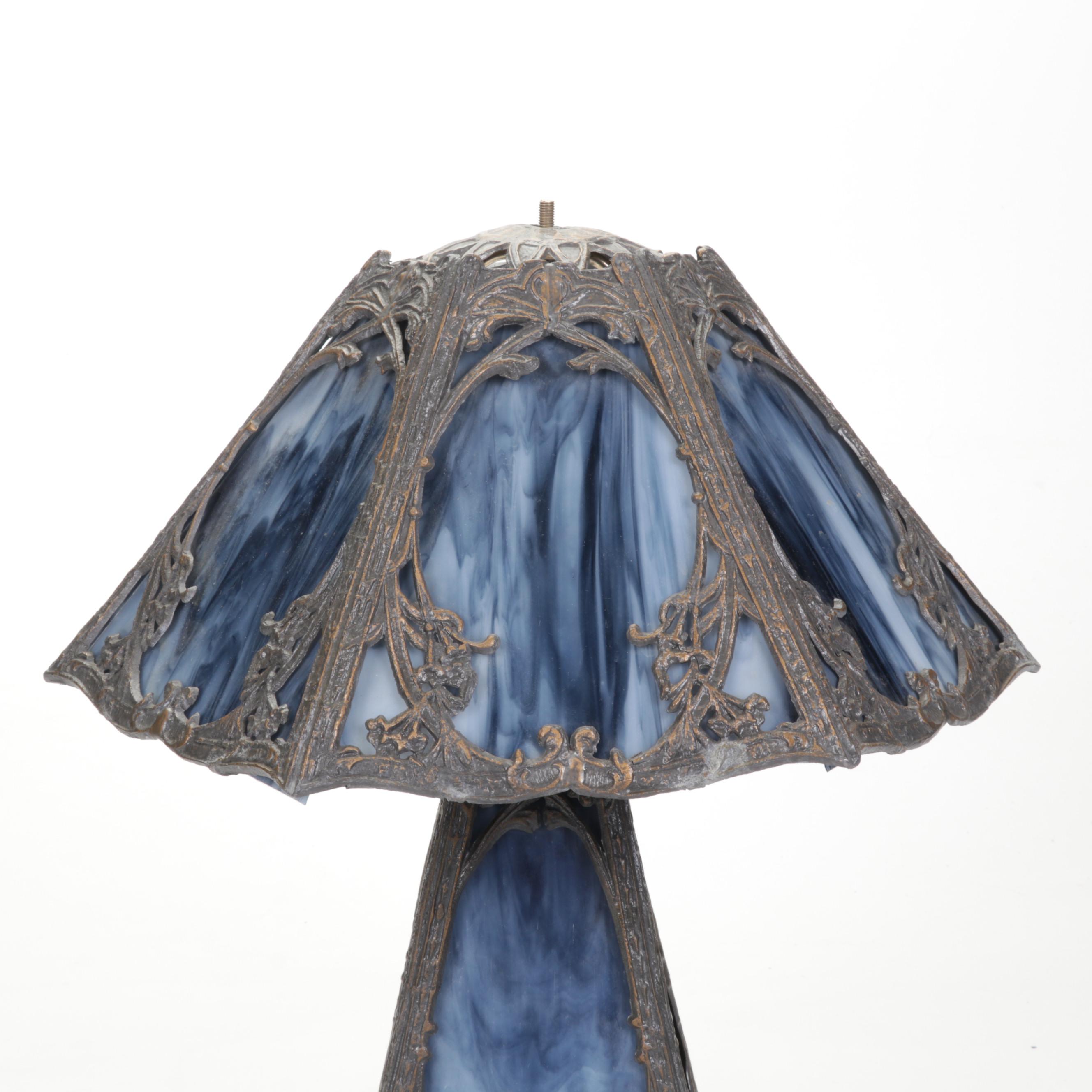 Art Nouveau Style Slag Glass Table Lamp, 20th Century