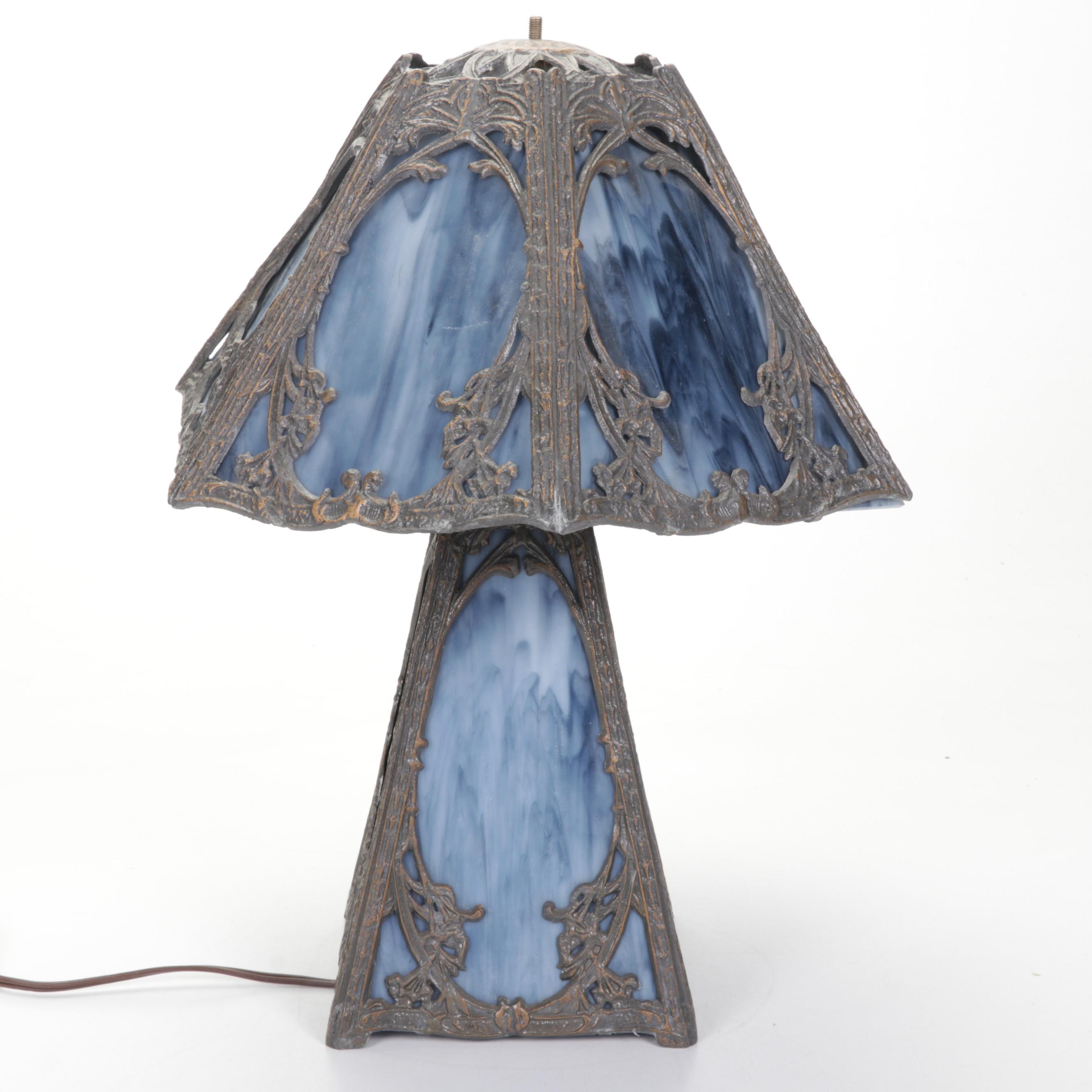 Art Nouveau Style Slag Glass Table Lamp, 20th Century
