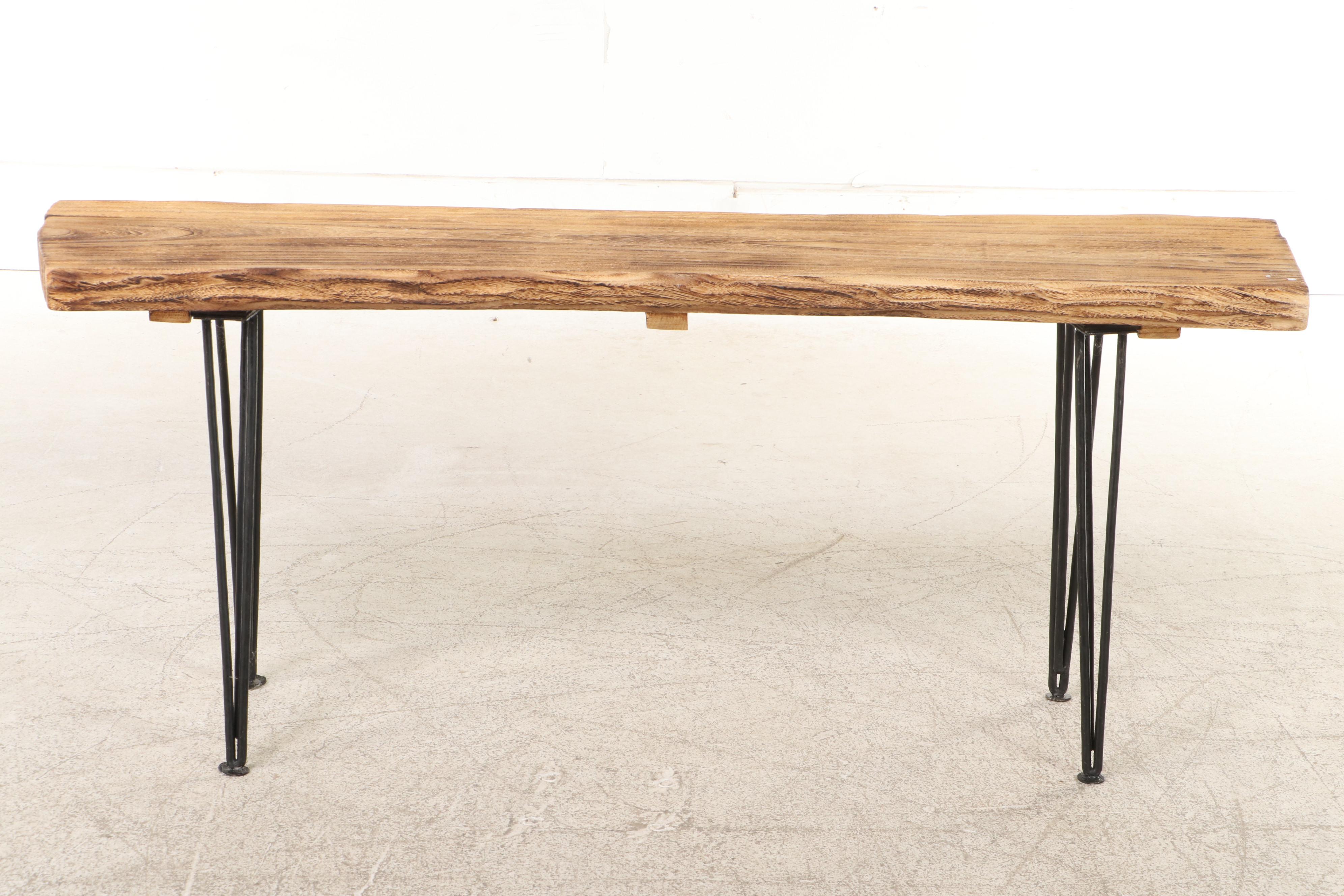 Modernist Style Live-Edge Bench with Hairpin Legs