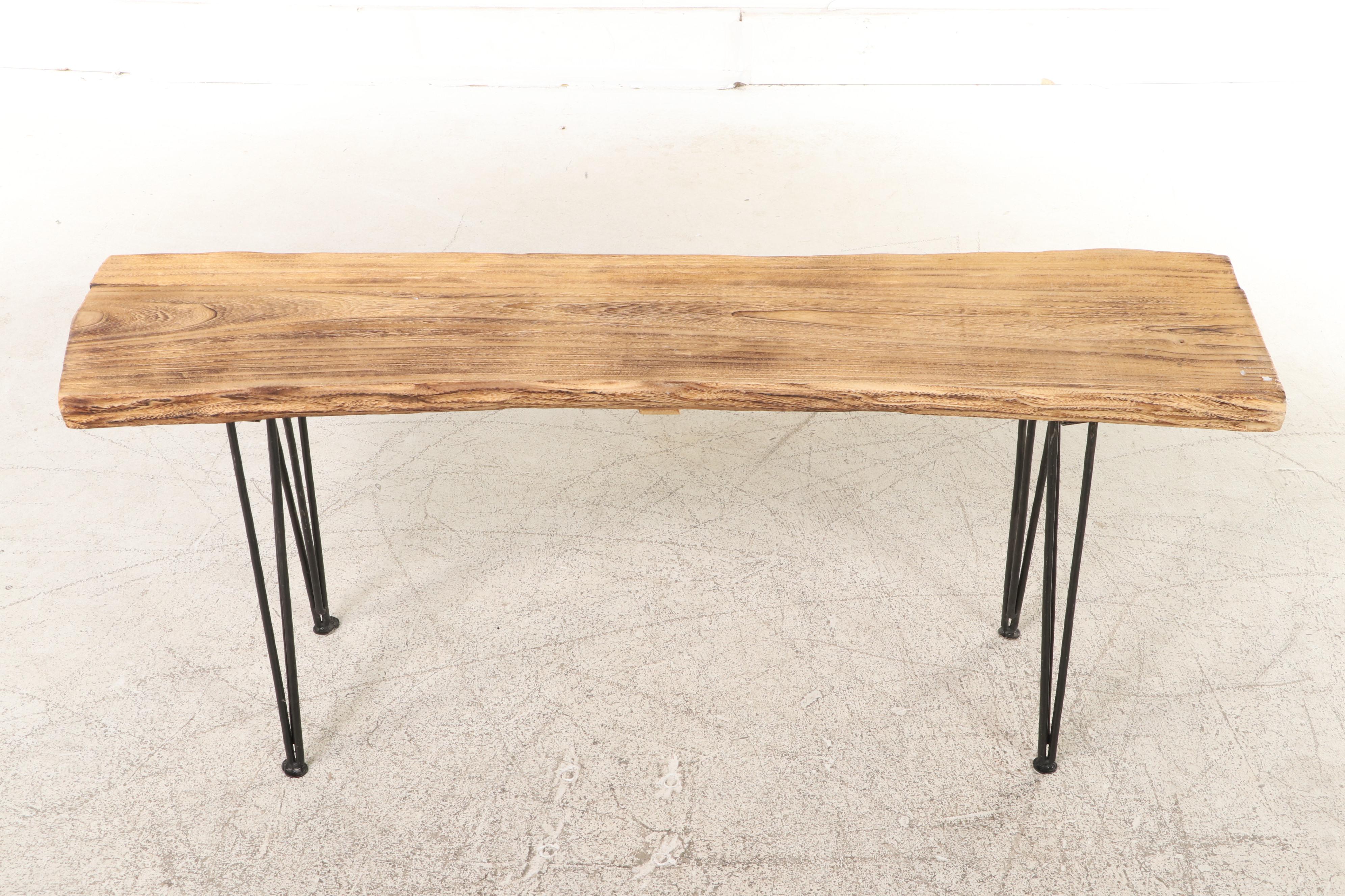 Modernist Style Live-Edge Bench with Hairpin Legs