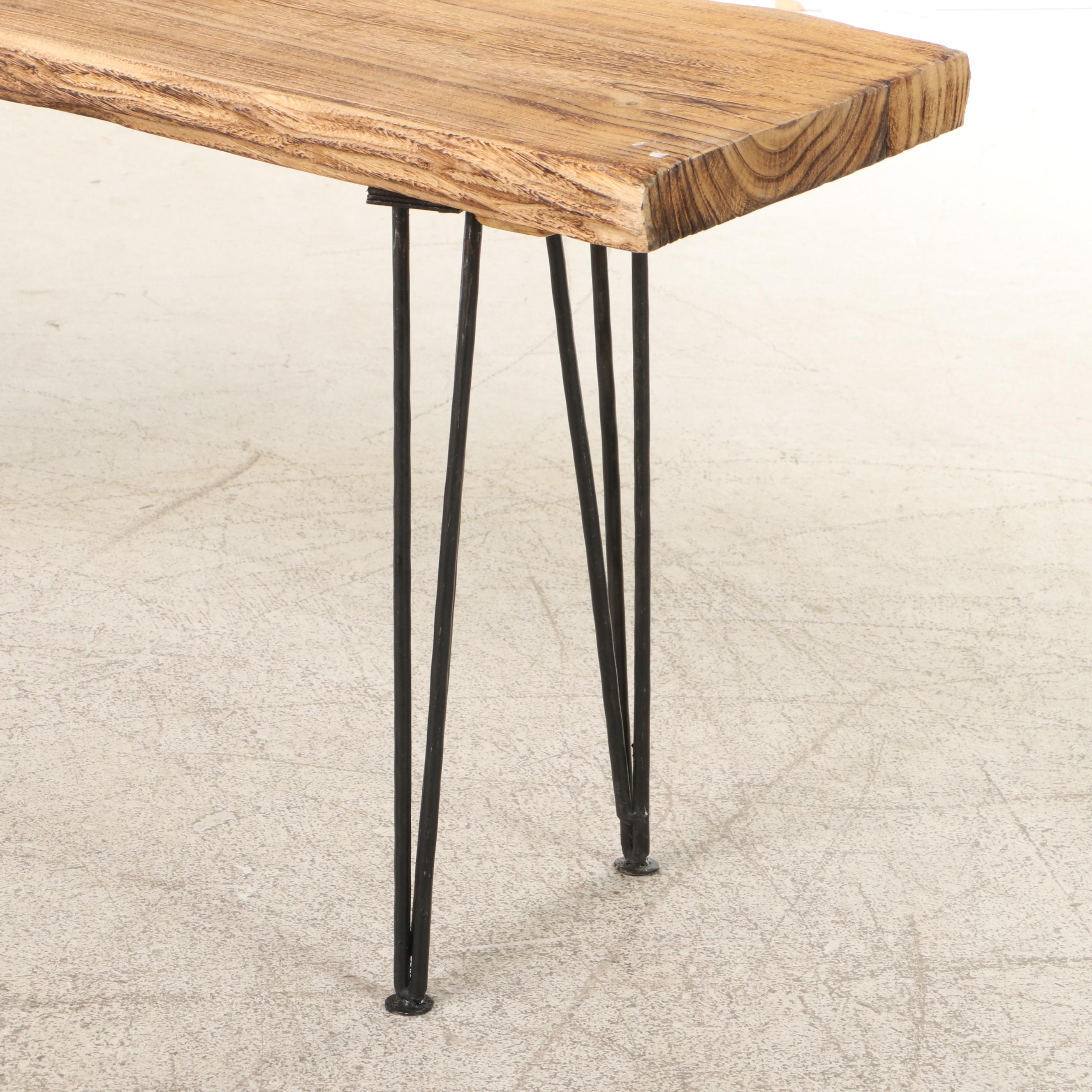 Modernist Style Live-Edge Bench with Hairpin Legs