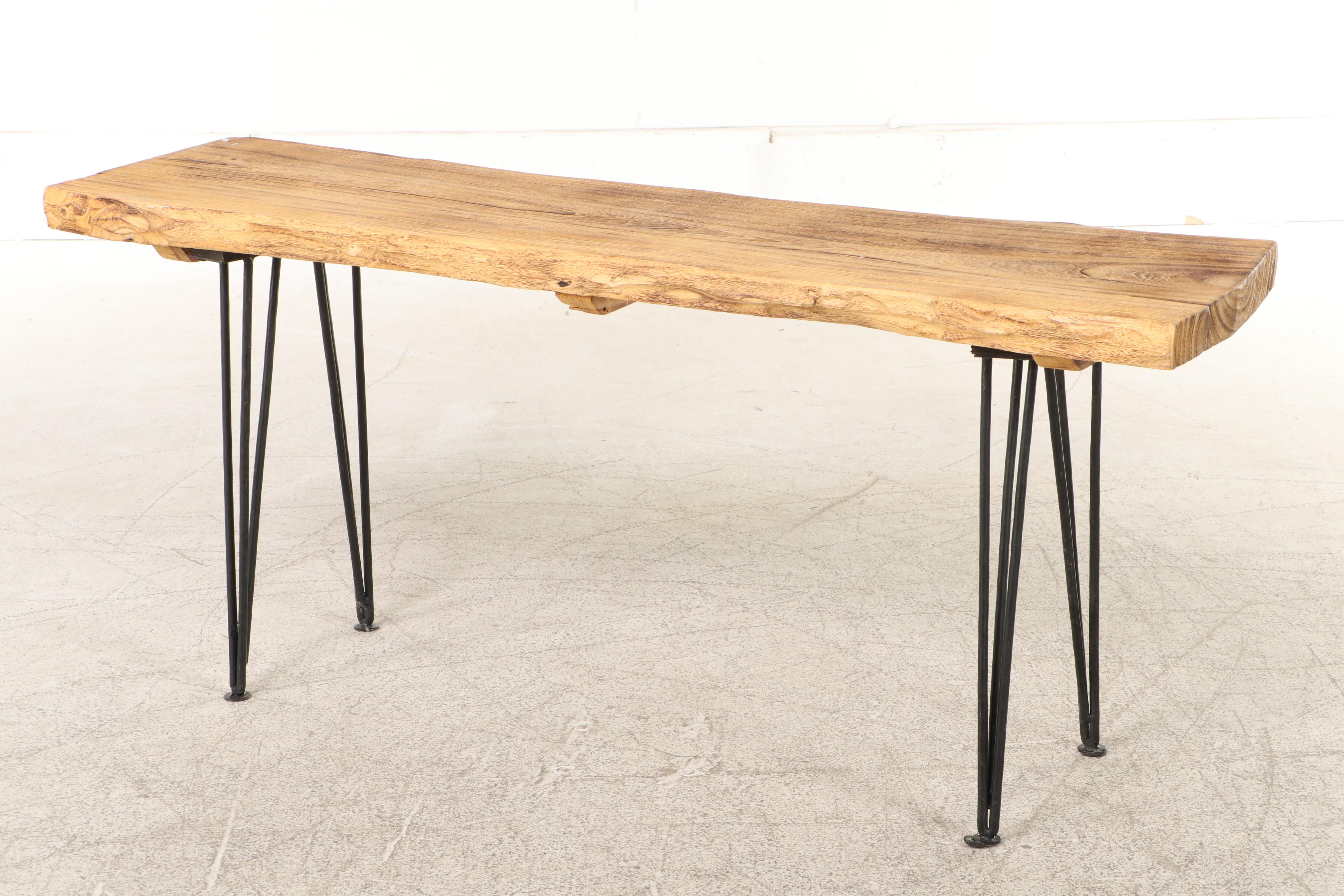 Modernist Style Live-Edge Bench with Hairpin Legs