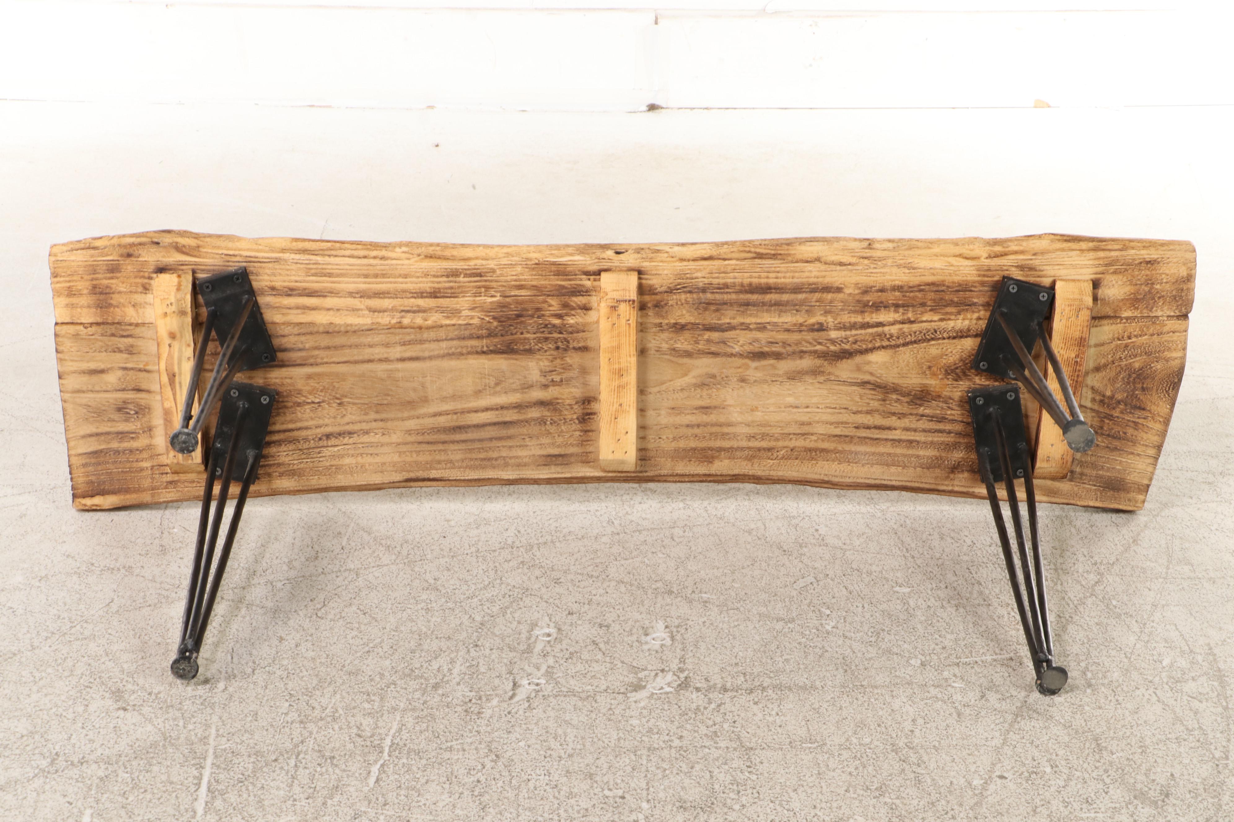 Modernist Style Live-Edge Bench with Hairpin Legs