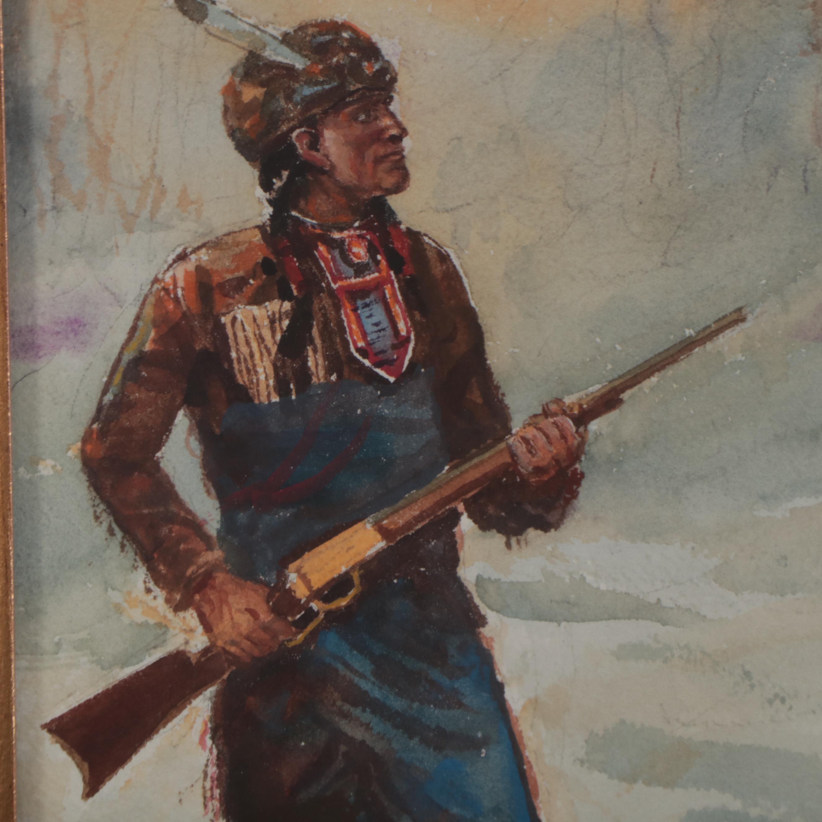 William E. Fay Watercolor Painting of Hunter