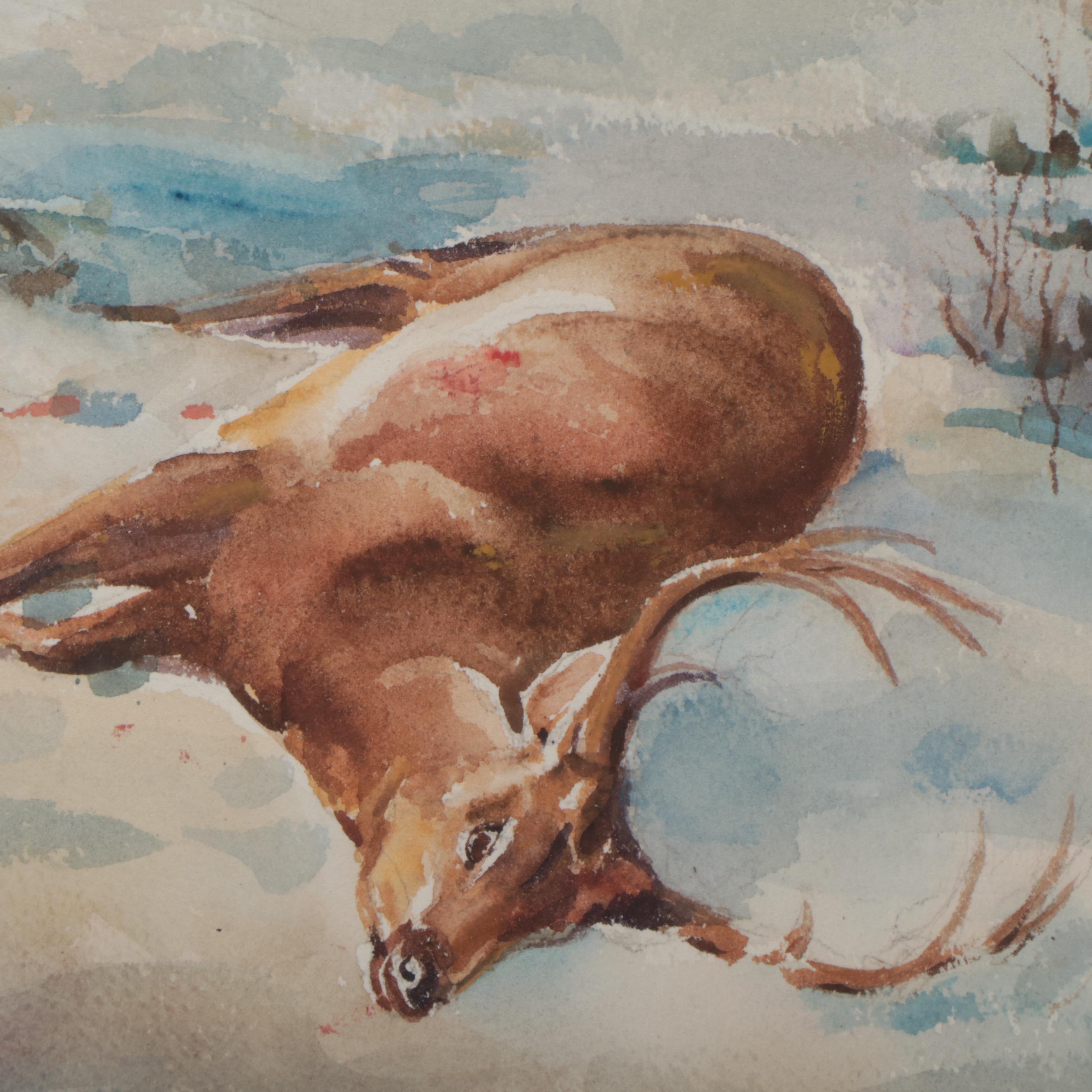 William E. Fay Watercolor Painting of Hunter