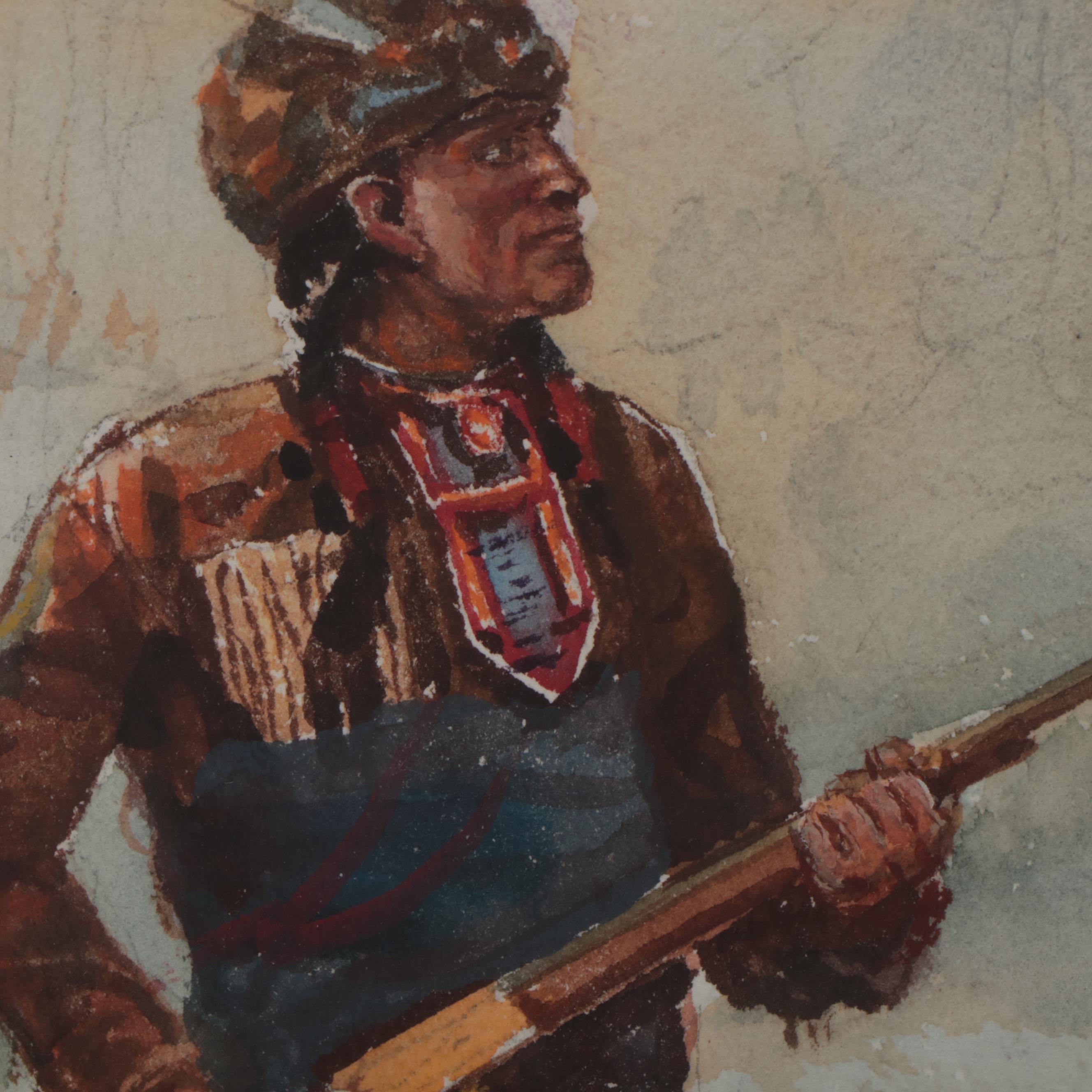 William E. Fay Watercolor Painting of Hunter