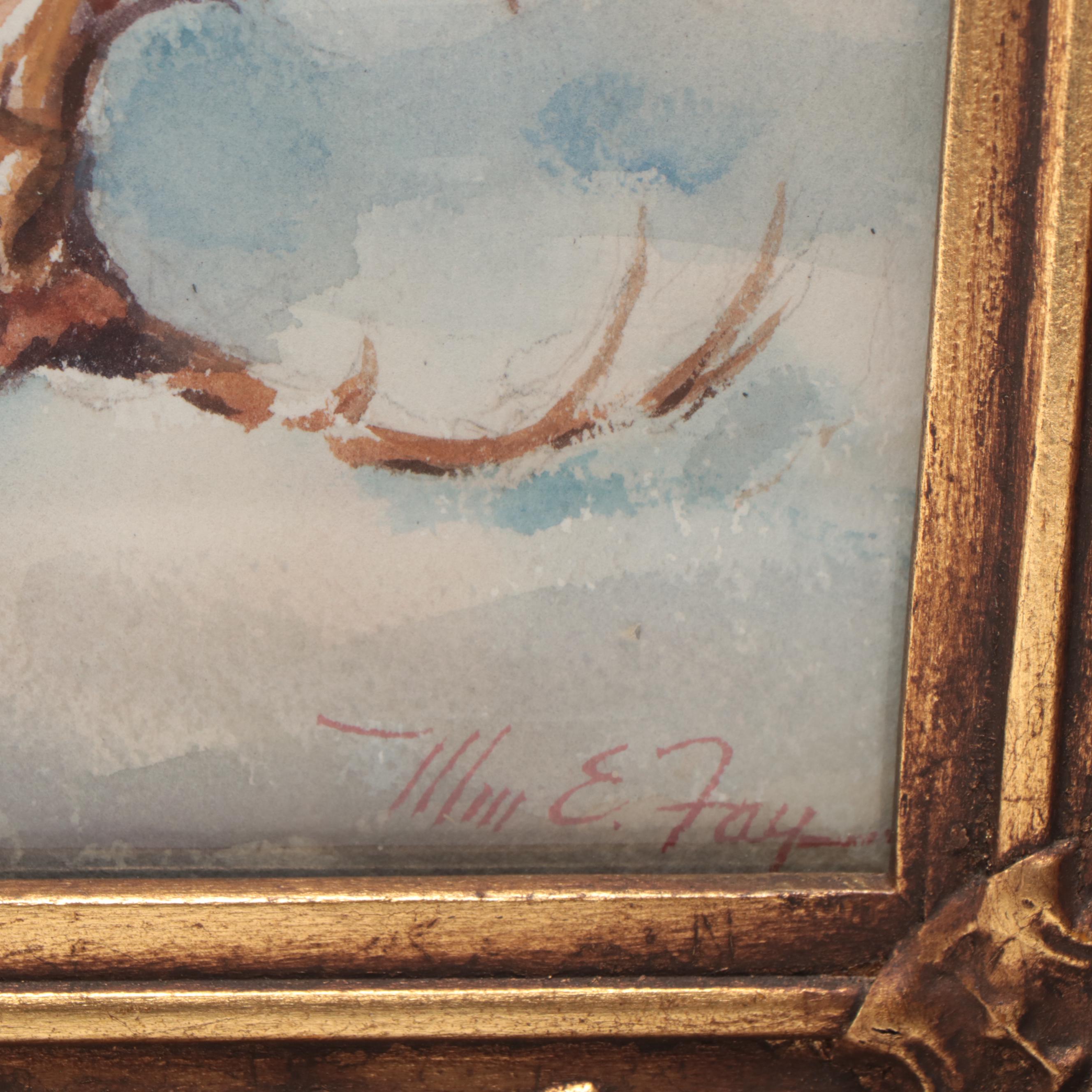 William E. Fay Watercolor Painting of Hunter